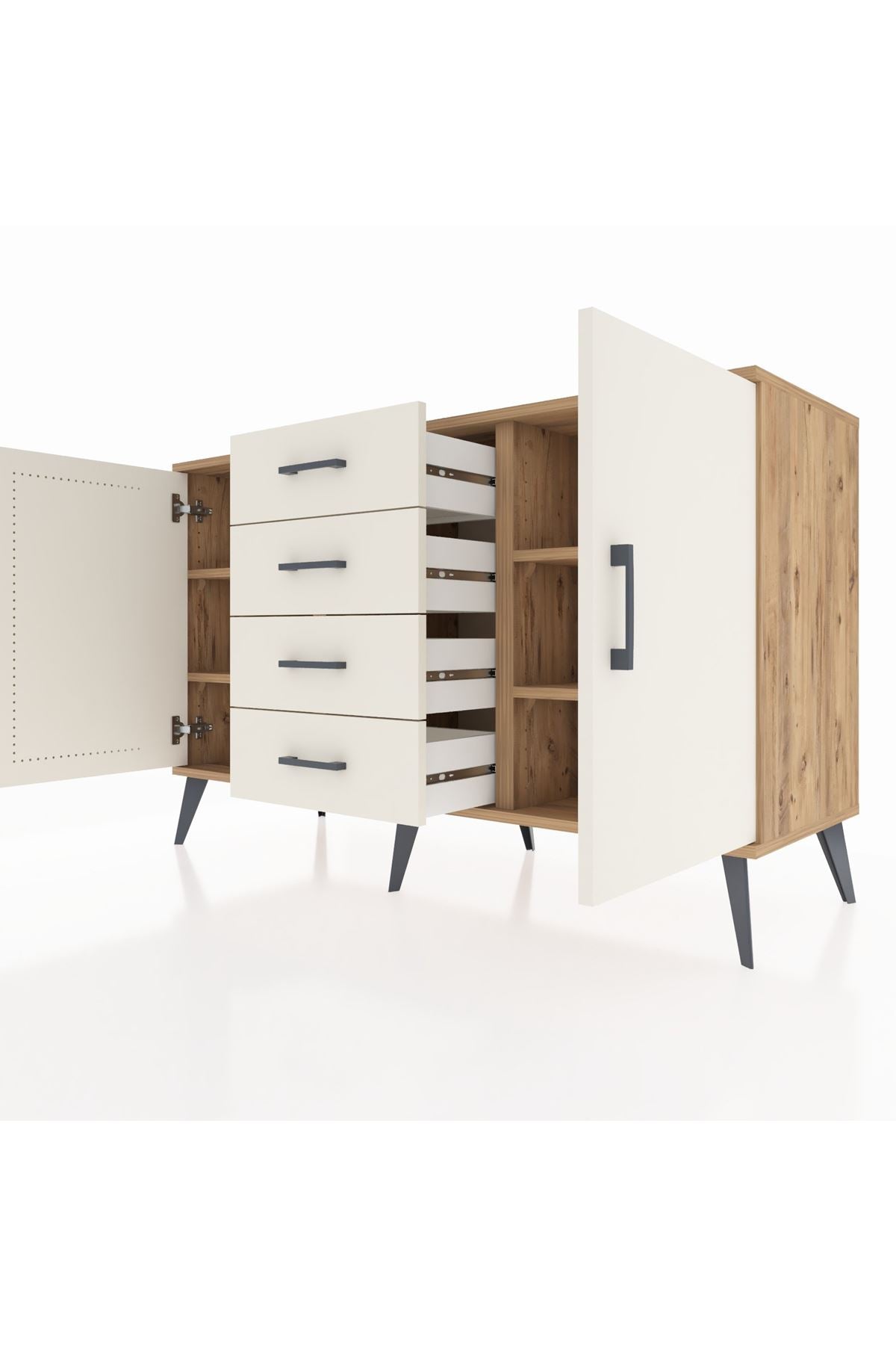 Kronos Konsol 4 Raflı 4 Çekmeceli 2 Kapaklı 132x59x83 - S606M017V22C