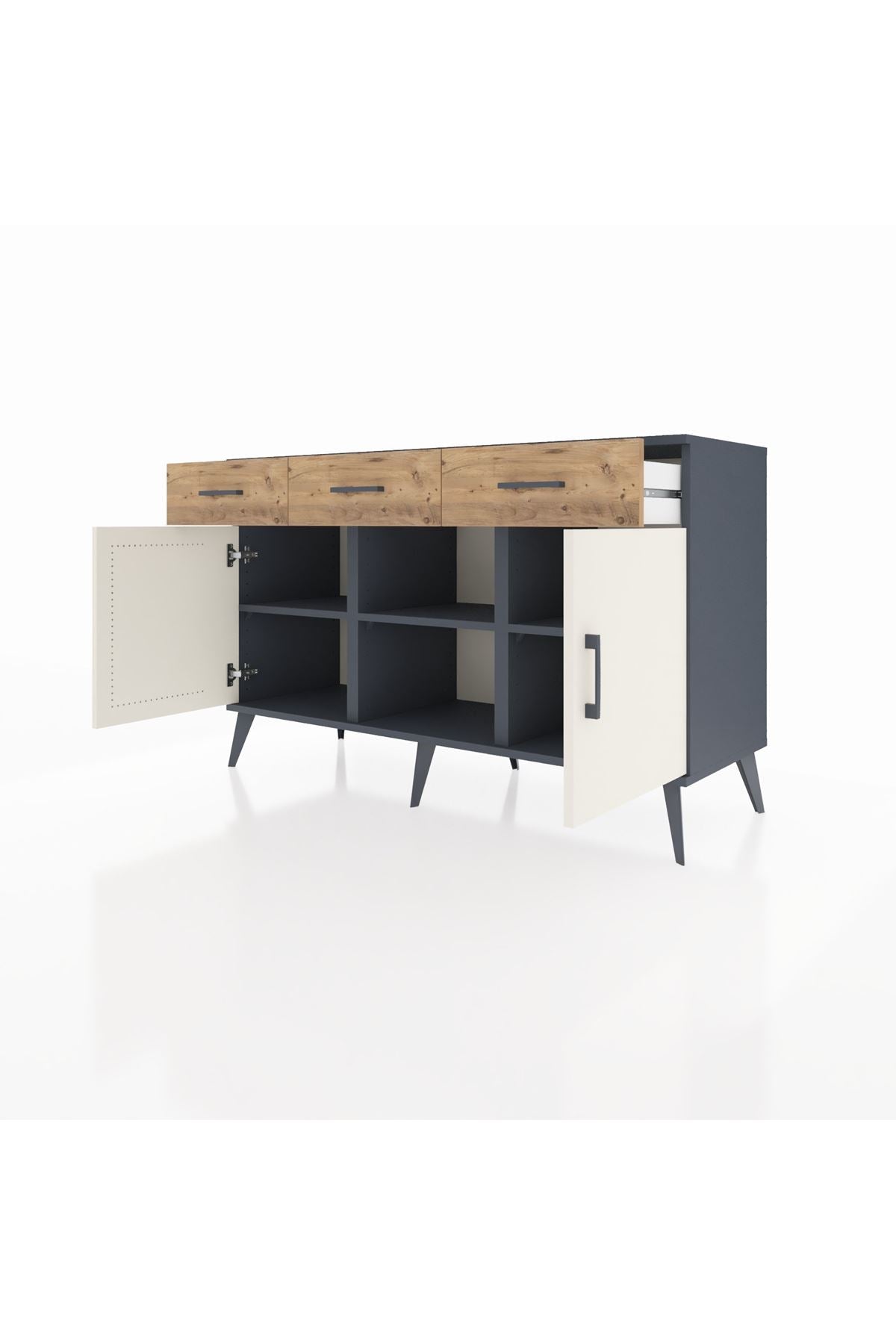 Kronos Konsol 3 Raflı 3 Çekmeceli 3 Kapaklı 132x59x83 - S606M022V15C
