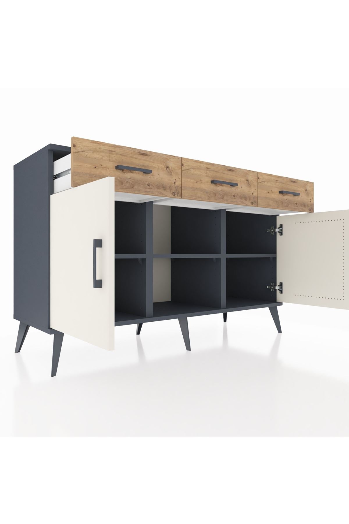 Kronos Konsol 3 Raflı 3 Çekmeceli 3 Kapaklı 132x59x83 - S606M022V15C