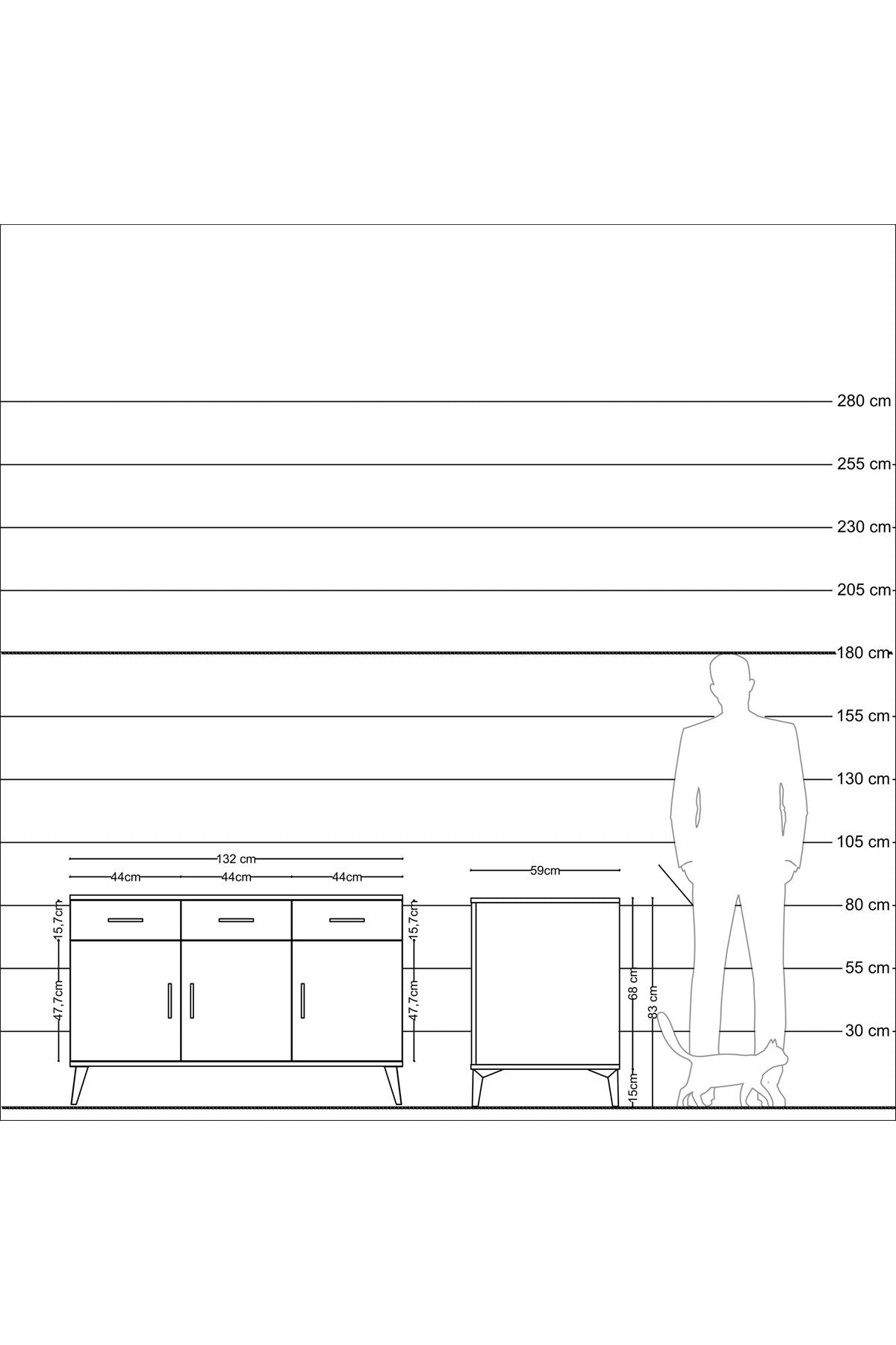 Kronos Konsol 3 Raflı 3 Çekmeceli 3 Kapaklı 132x59x83 - S606M022V17C