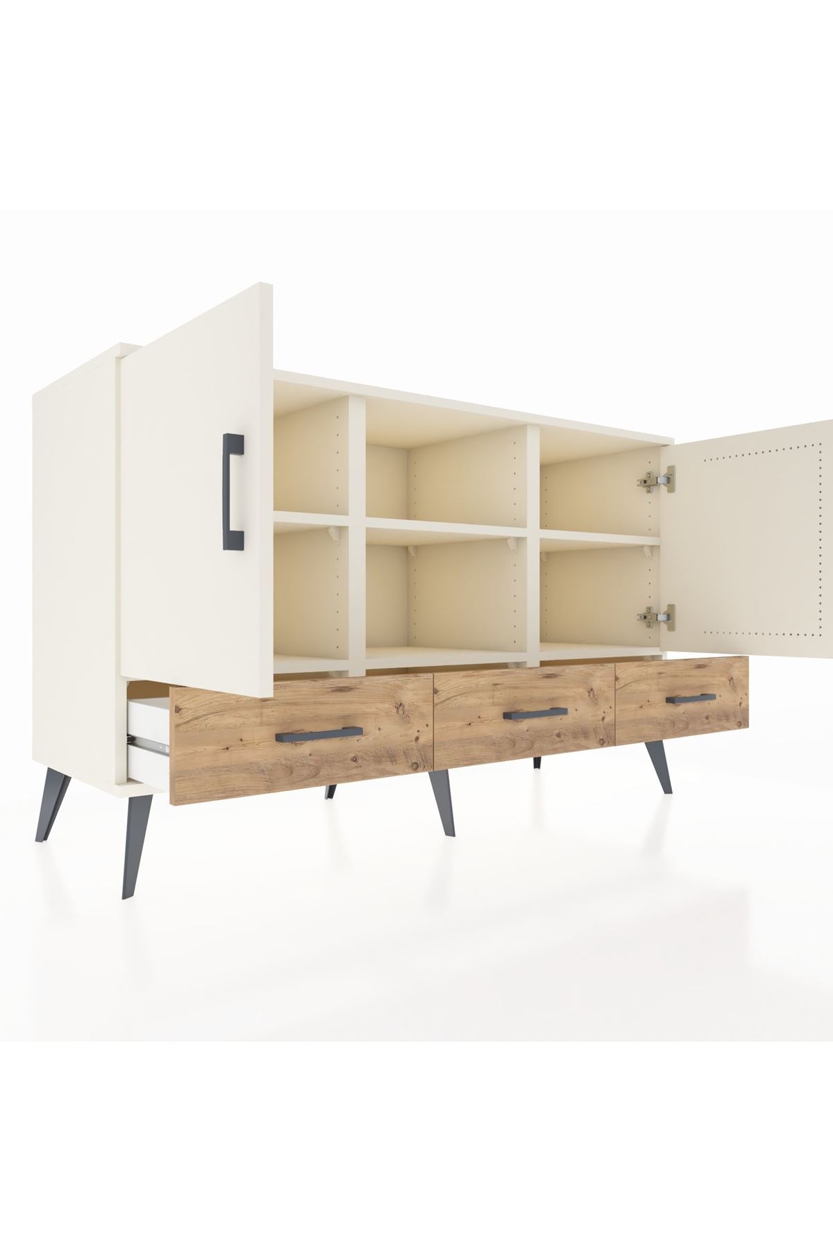 Kronos Konsol 6 Raflı 3 Çekmeceli 3 Kapaklı 132x59x83 - S606M023V06C