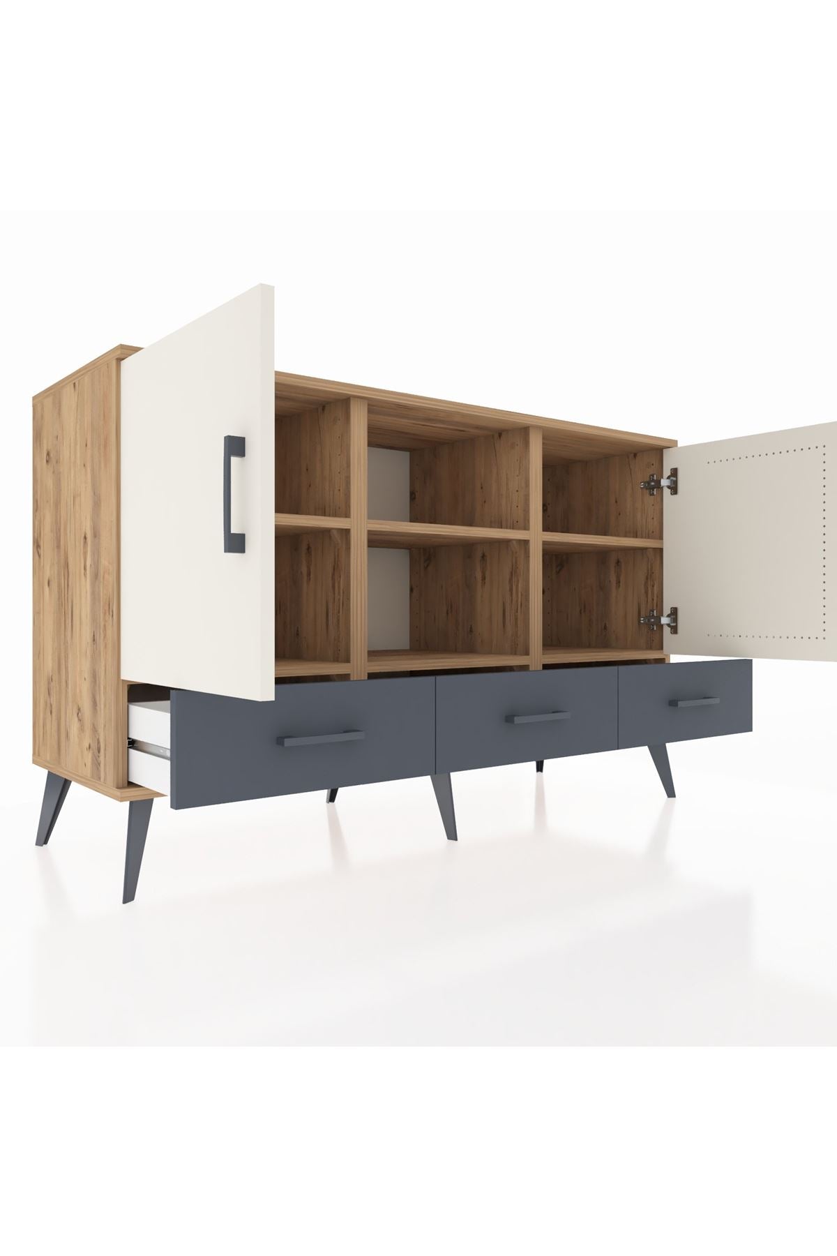 Kronos Konsol 6 Raflı 3 Çekmeceli 3 Kapaklı 132x59x83 - S606M023V23C