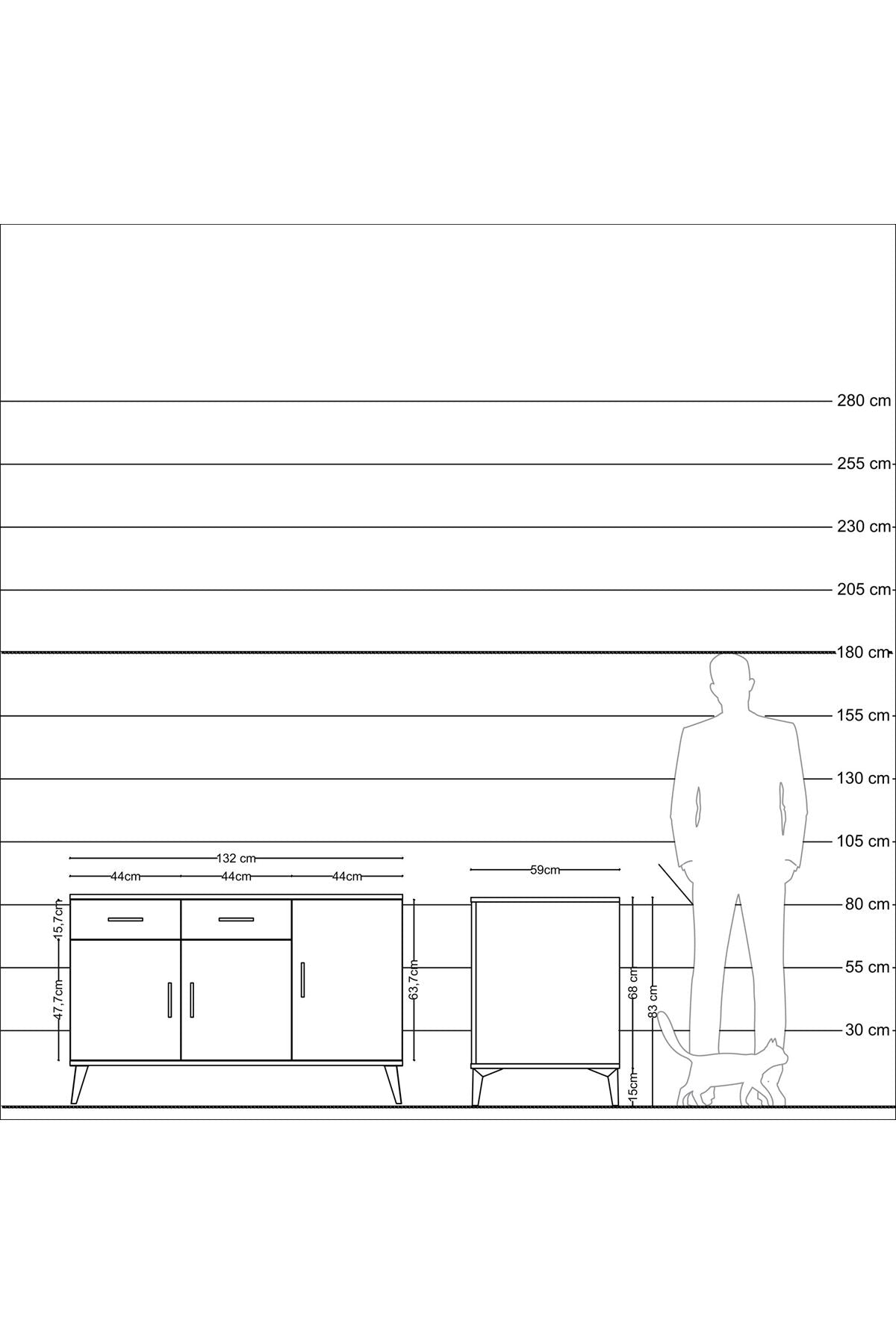 Kronos Konsol 3 Raflı 2 Çekmeceli 3 Kapaklı 132x59x83 - S606M025V11C