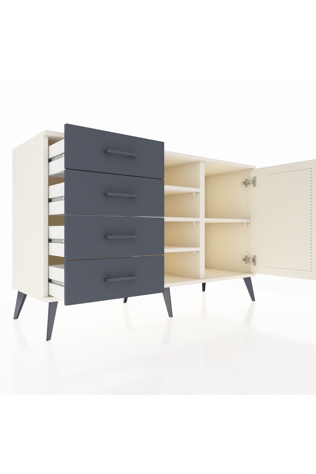 Kronos Konsol 4 Raflı 4 Çekmeceli Tek Kapaklı 132x59x83 - S606M027V05C