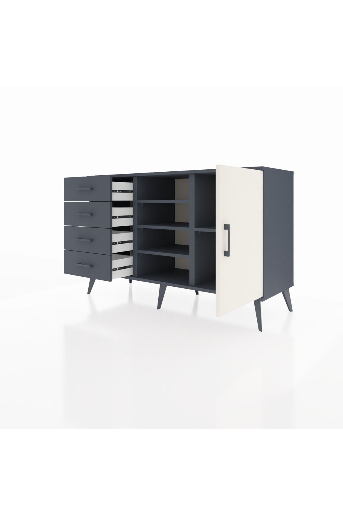 Kronos Konsol 4 Raflı 4 Çekmeceli Tek Kapaklı 132x59x83 - S606M027V14C