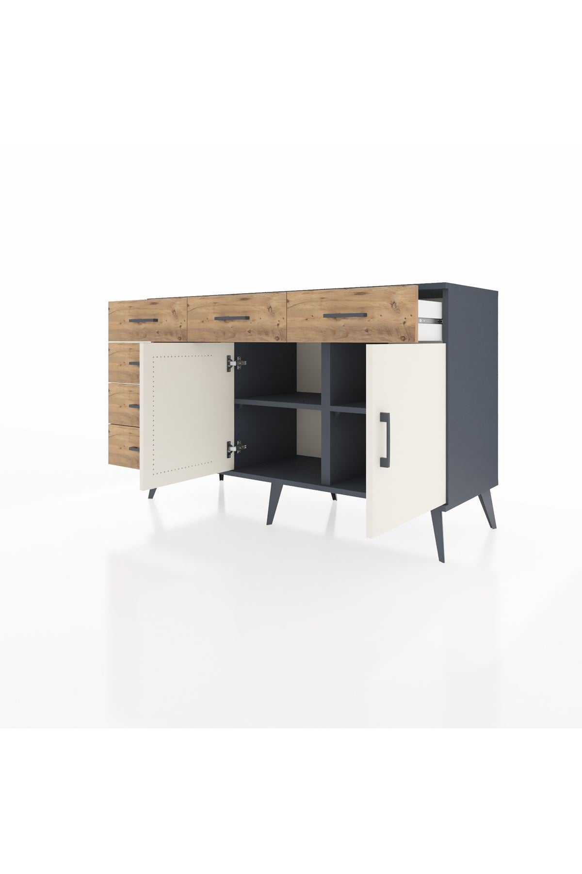Kronos Konsol 2 Raflı 6 Çekmeceli 2 Kapaklı 132x59x83 - S606M028V15C