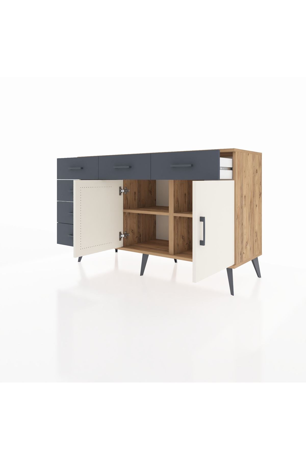 Kronos Konsol 2 Raflı 6 Çekmeceli 2 Kapaklı 132x59x83 - S606M028V23C