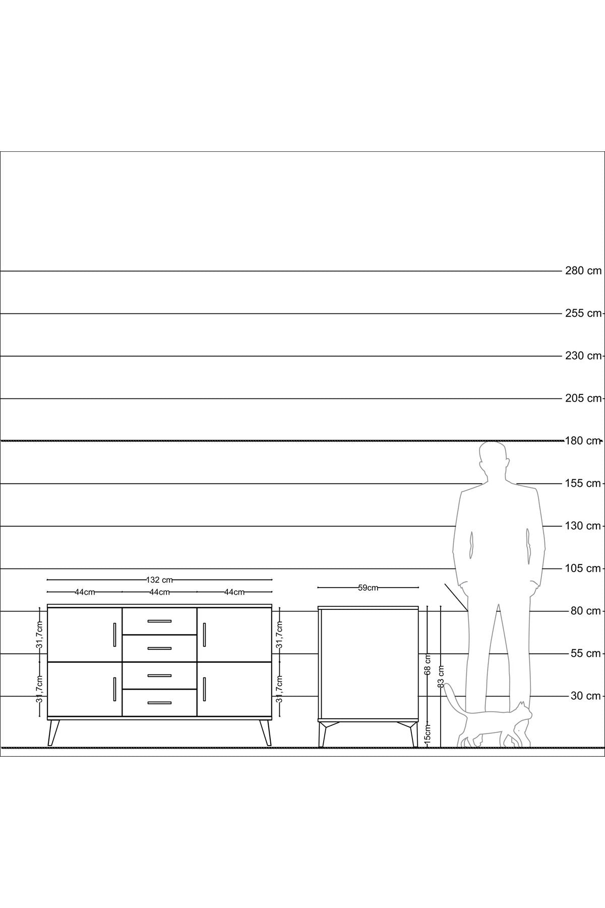 Kronos Konsol 2 Raflı 4 Çekmeceli 4 Kapaklı 132x59x83 - S606M033V20C