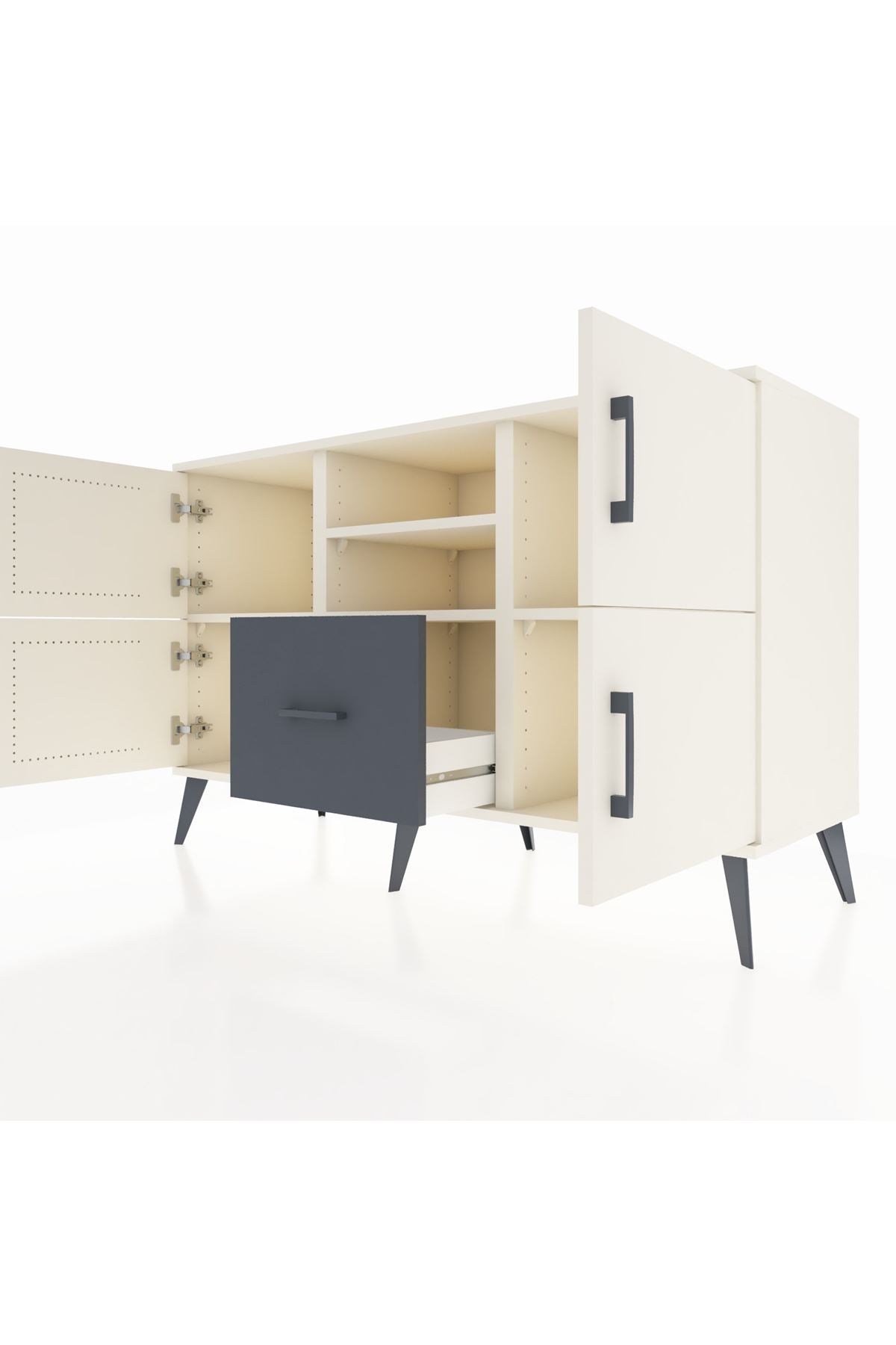 Kronos Konsol 4 Raflı Tek Çekmeceli 4 Kapaklı 132x59x83 - S606M035V05C