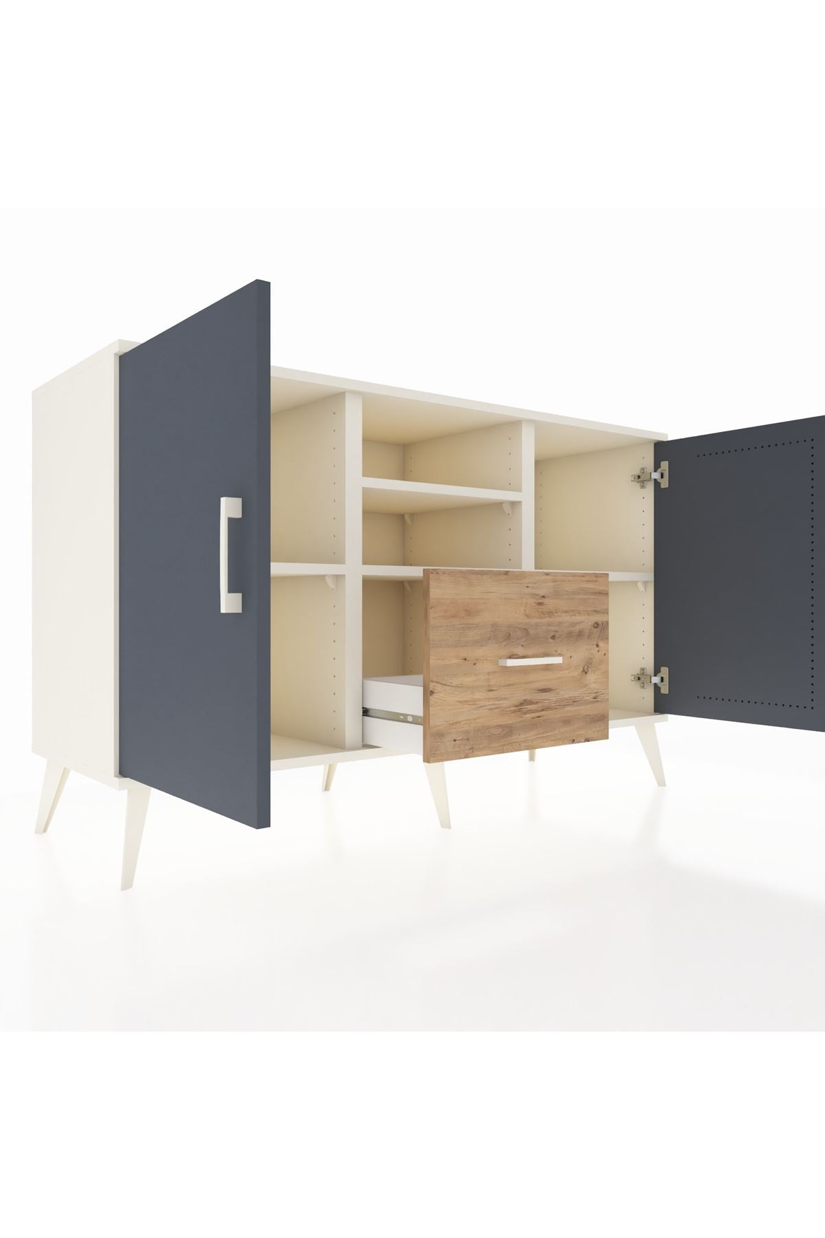 Kronos Konsol 4 Raflı Tek Çekmeceli 2 Kapaklı 132x59x83 - S606M036V09C