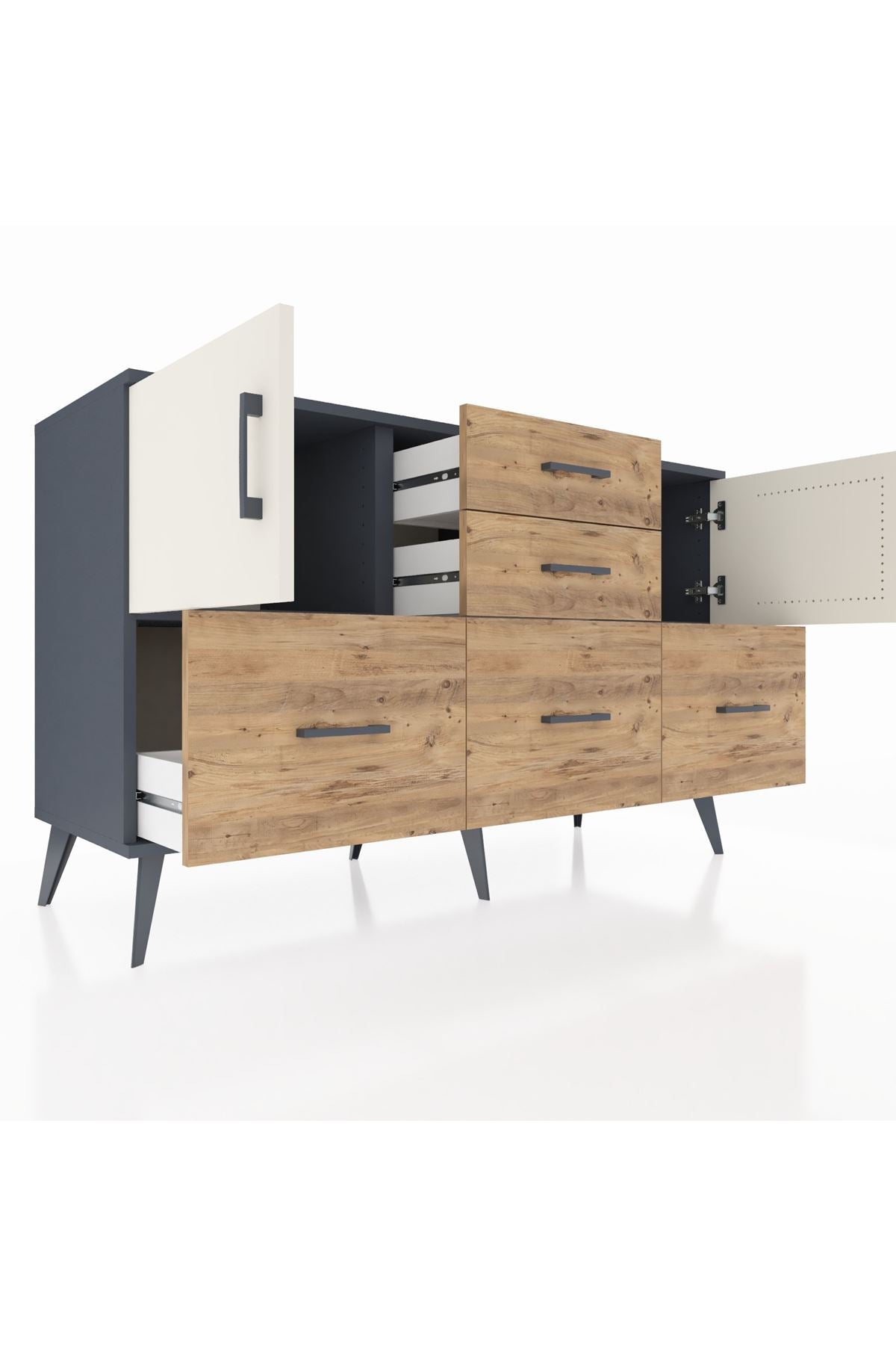 Kronos Konsol 2 Raflı 5 Çekmeceli 2 Kapaklı 132x59x83 - S606M042V15C