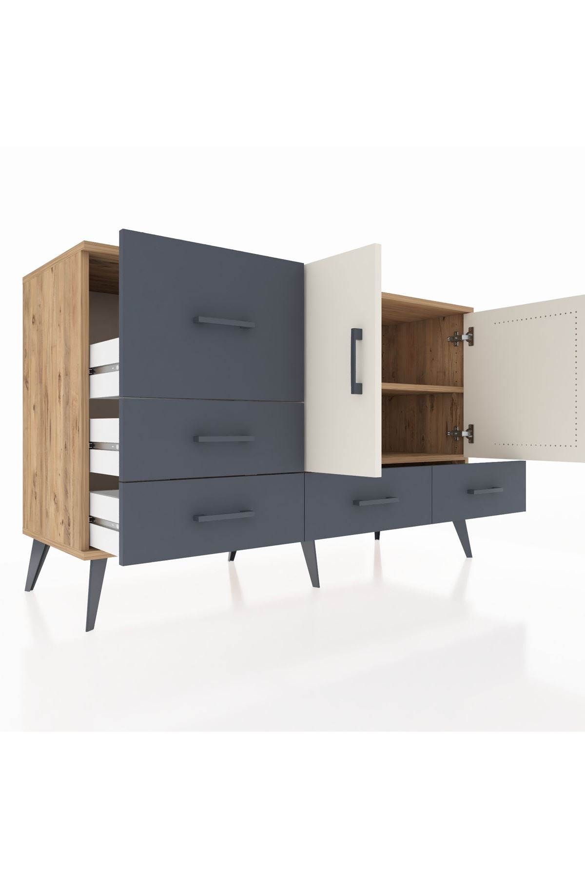 Kronos Konsol 4 Raflı 5 Çekmeceli 2 Kapaklı 132x59x83 - S606M047V23C
