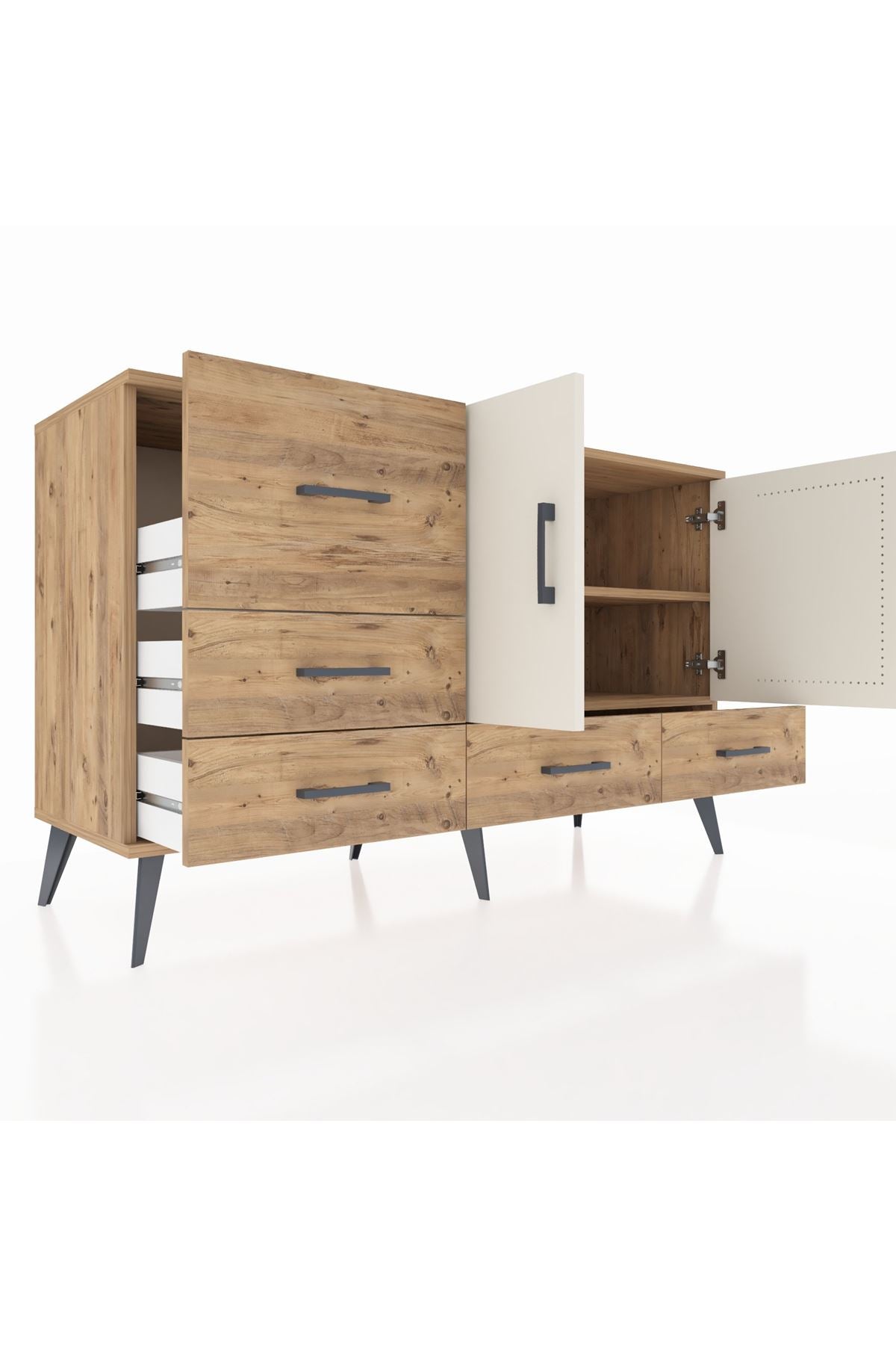 Kronos Konsol 4 Raflı 5 Çekmeceli 2 Kapaklı 132x59x83 - S606M047V24C