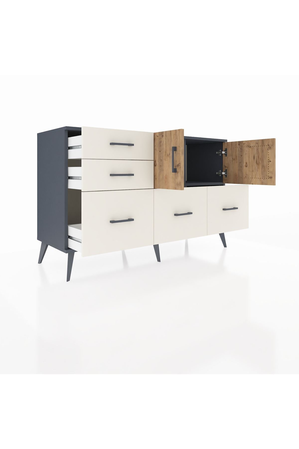 Kronos Konsol 2 Raflı 5 Çekmeceli 2 Kapaklı 132x59x83 - S606M049V10C