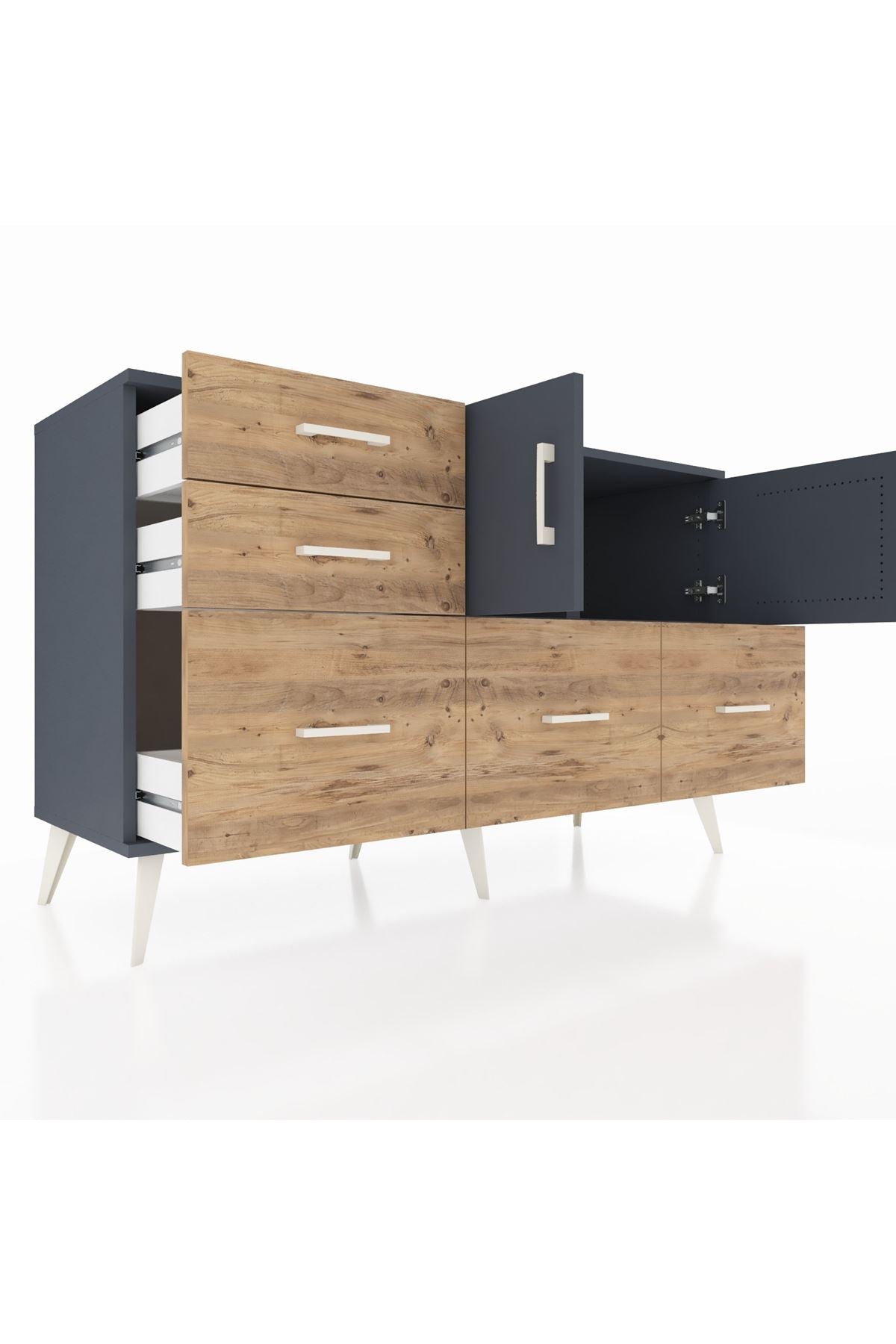 Kronos Konsol 2 Raflı 5 Çekmeceli 2 Kapaklı 132x59x83 - S606M049V18C