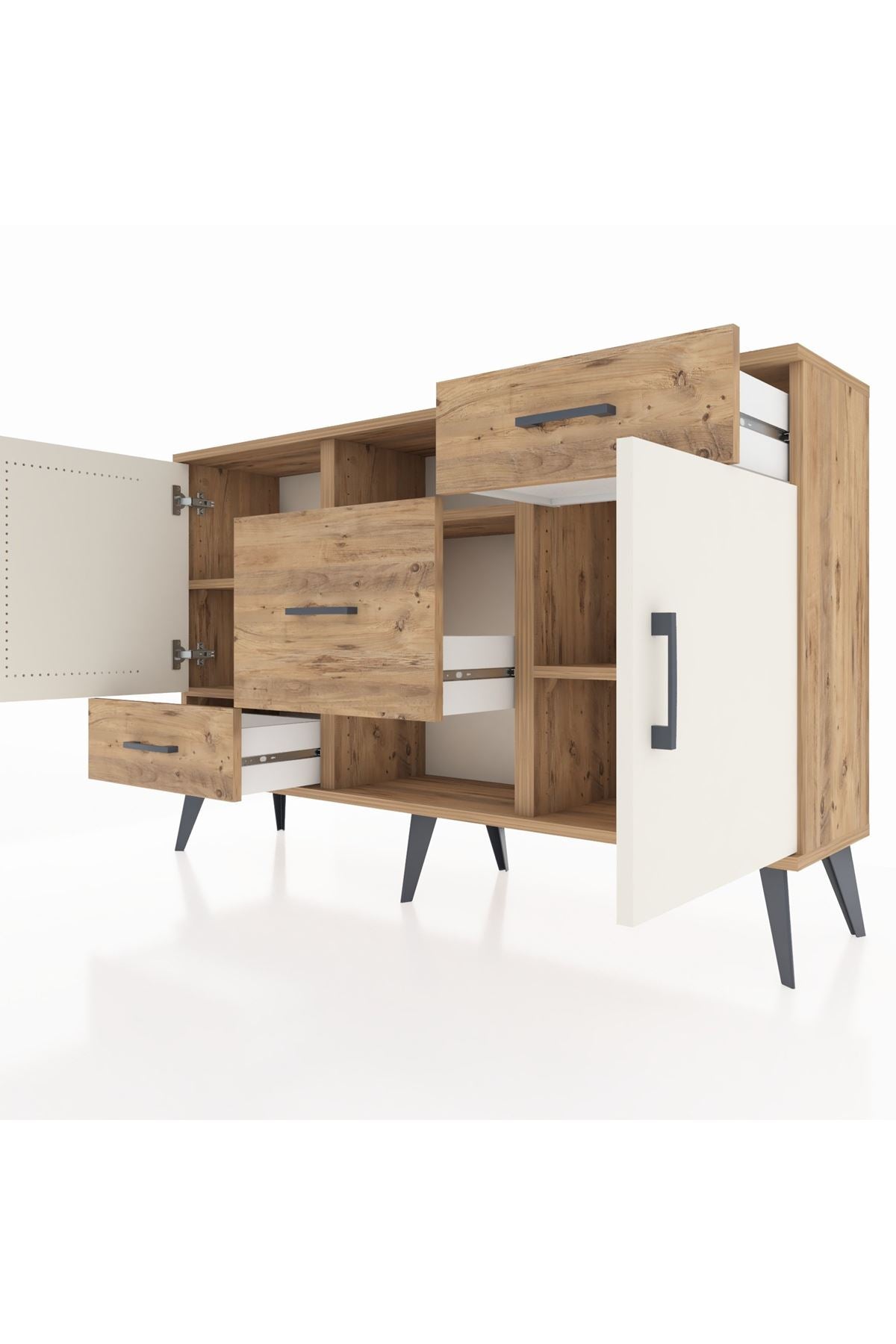 Arges Konsol 4 Raflı 3 Çekmeceli 2 Kapaklı 132x30x83 - S144M002V24A