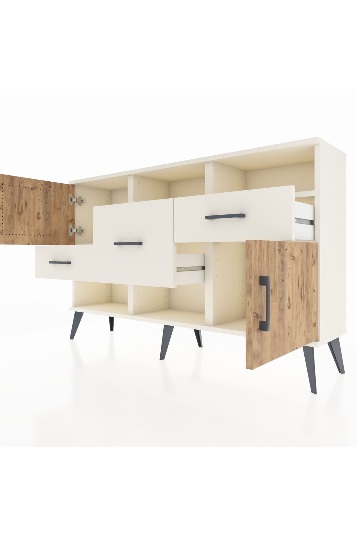 Arges Konsol 3 Raflı 3 Çekmeceli 2 Kapaklı 132x30x83 - S144M003V01A