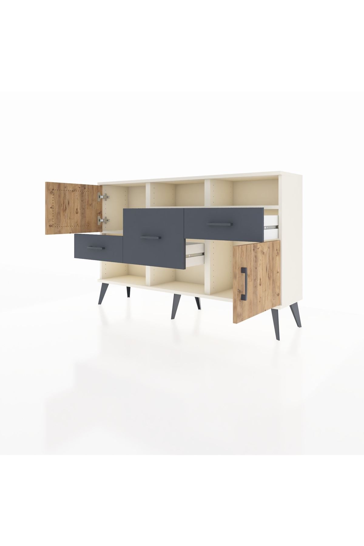 Arges Konsol 3 Raflı 3 Çekmeceli 2 Kapaklı 132x30x83 - S144M003V02A