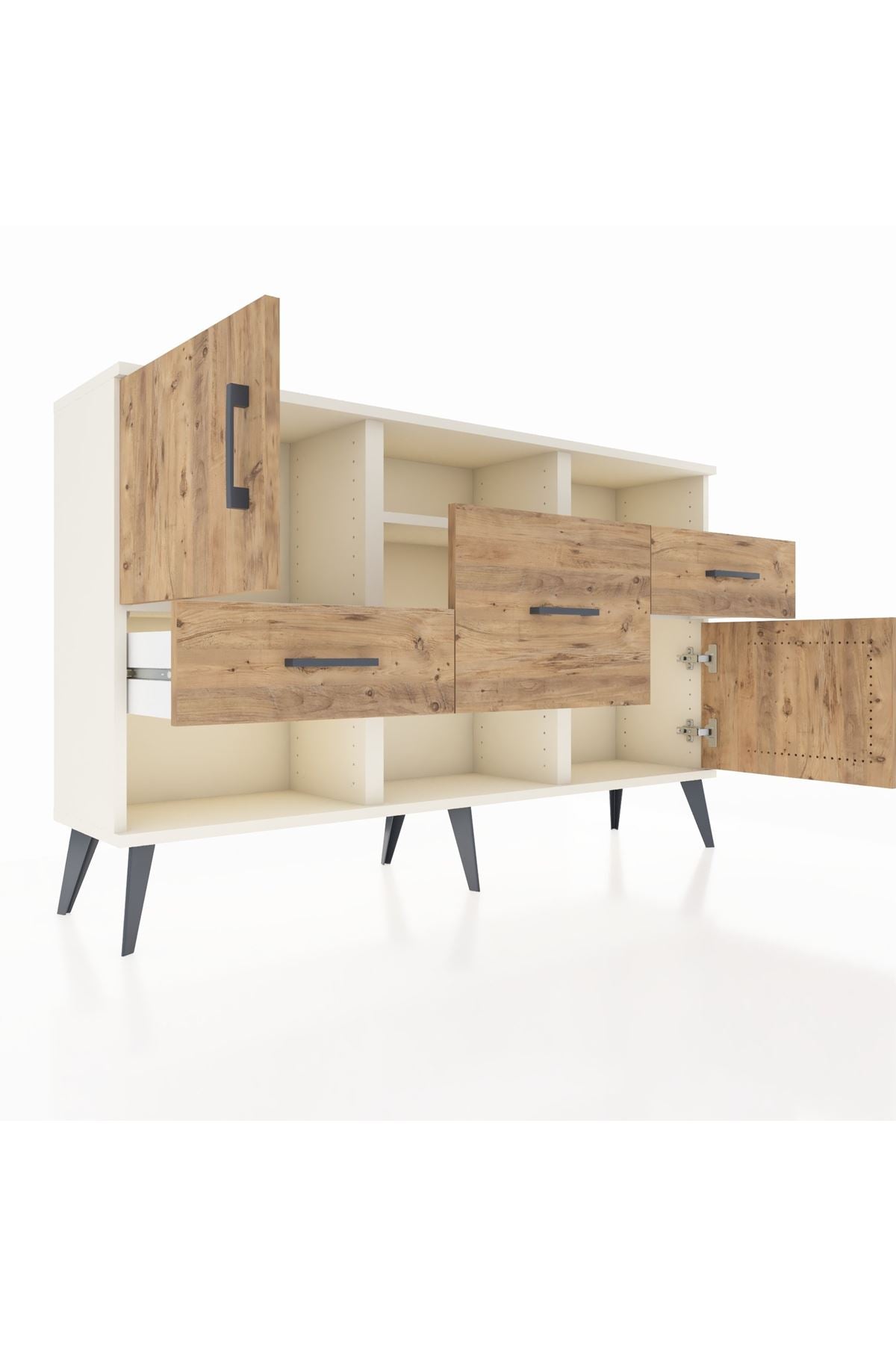 Arges Konsol 3 Raflı 3 Çekmeceli 2 Kapaklı 132x30x83 - S144M003V03A