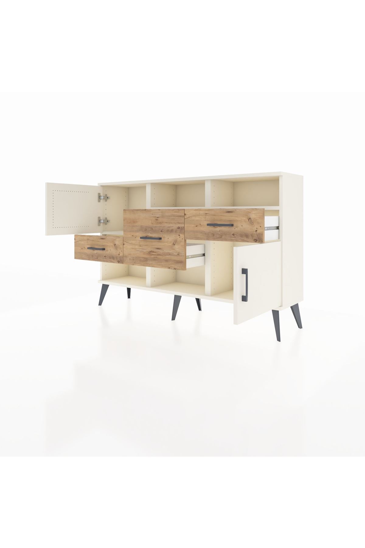 Arges Konsol 3 Raflı 3 Çekmeceli 2 Kapaklı 132x30x83 - S144M003V06A