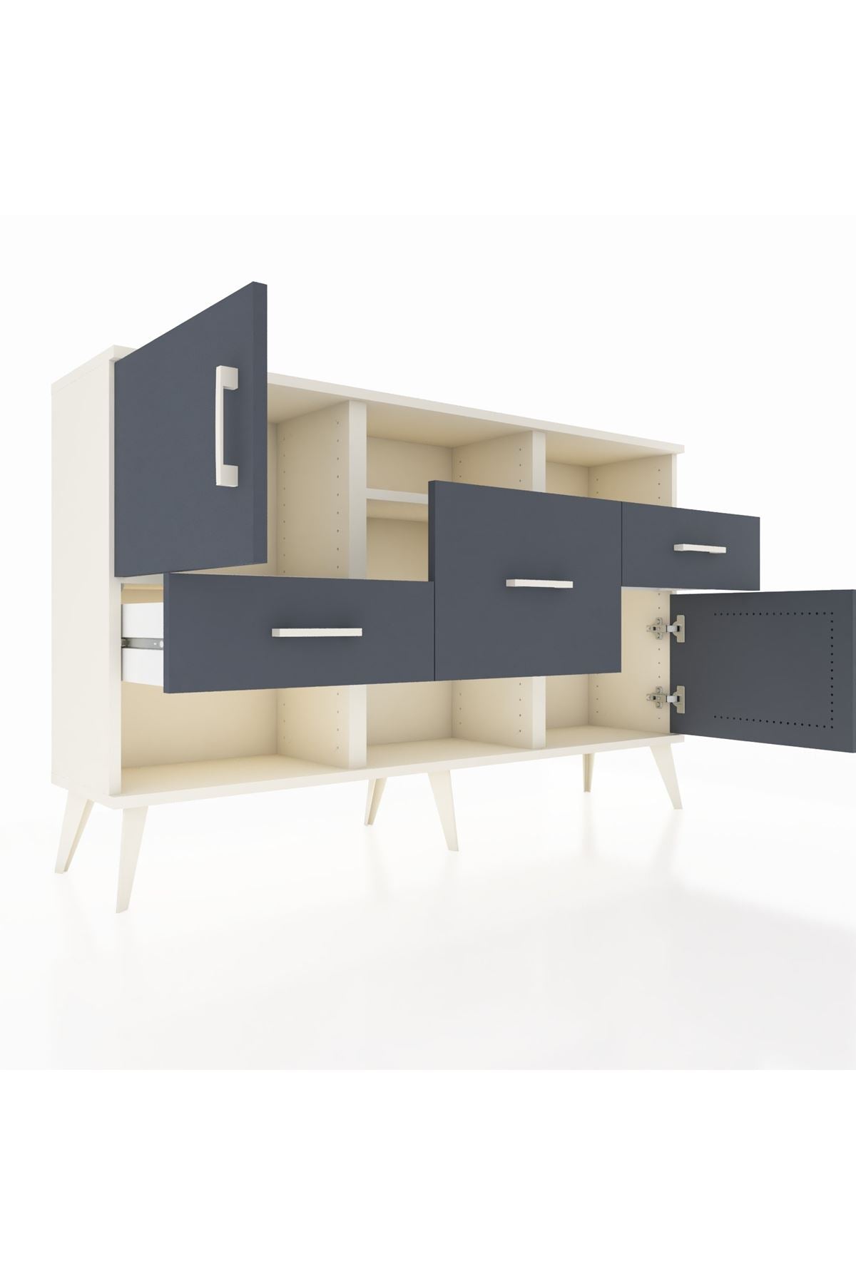 Arges Konsol 3 Raflı 3 Çekmeceli 2 Kapaklı 132x30x83 - S144M003V08A