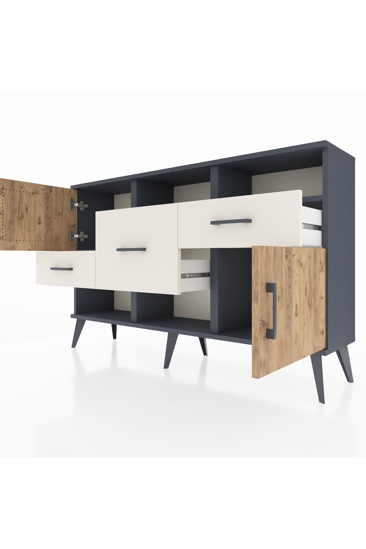 Arges Konsol 3 Raflı 3 Çekmeceli 2 Kapaklı 132x30x83 - S144M003V10A