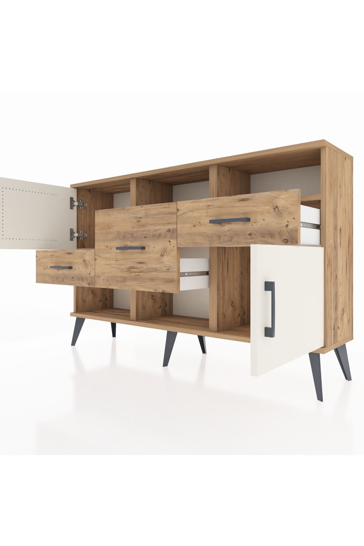 Arges Konsol 3 Raflı 3 Çekmeceli 2 Kapaklı 132x30x83 - S144M003V24A