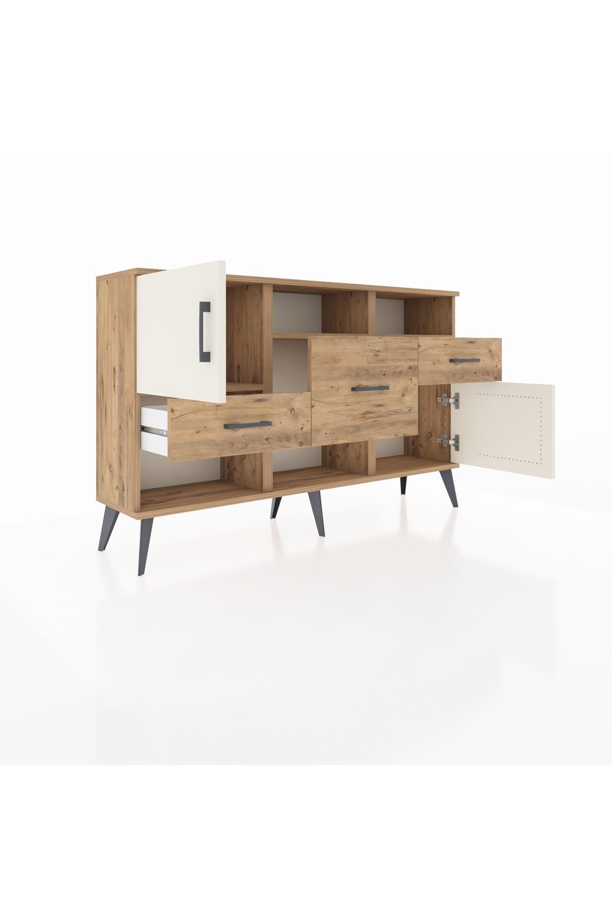 Arges Konsol 3 Raflı 3 Çekmeceli 2 Kapaklı 132x30x83 - S144M003V24A