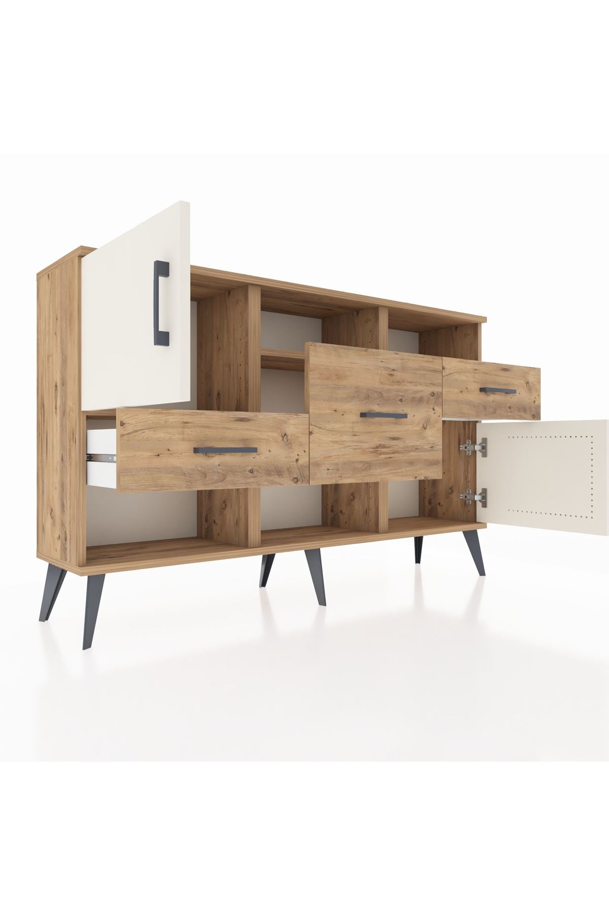 Arges Konsol 3 Raflı 3 Çekmeceli 2 Kapaklı 132x30x83 - S144M003V24A