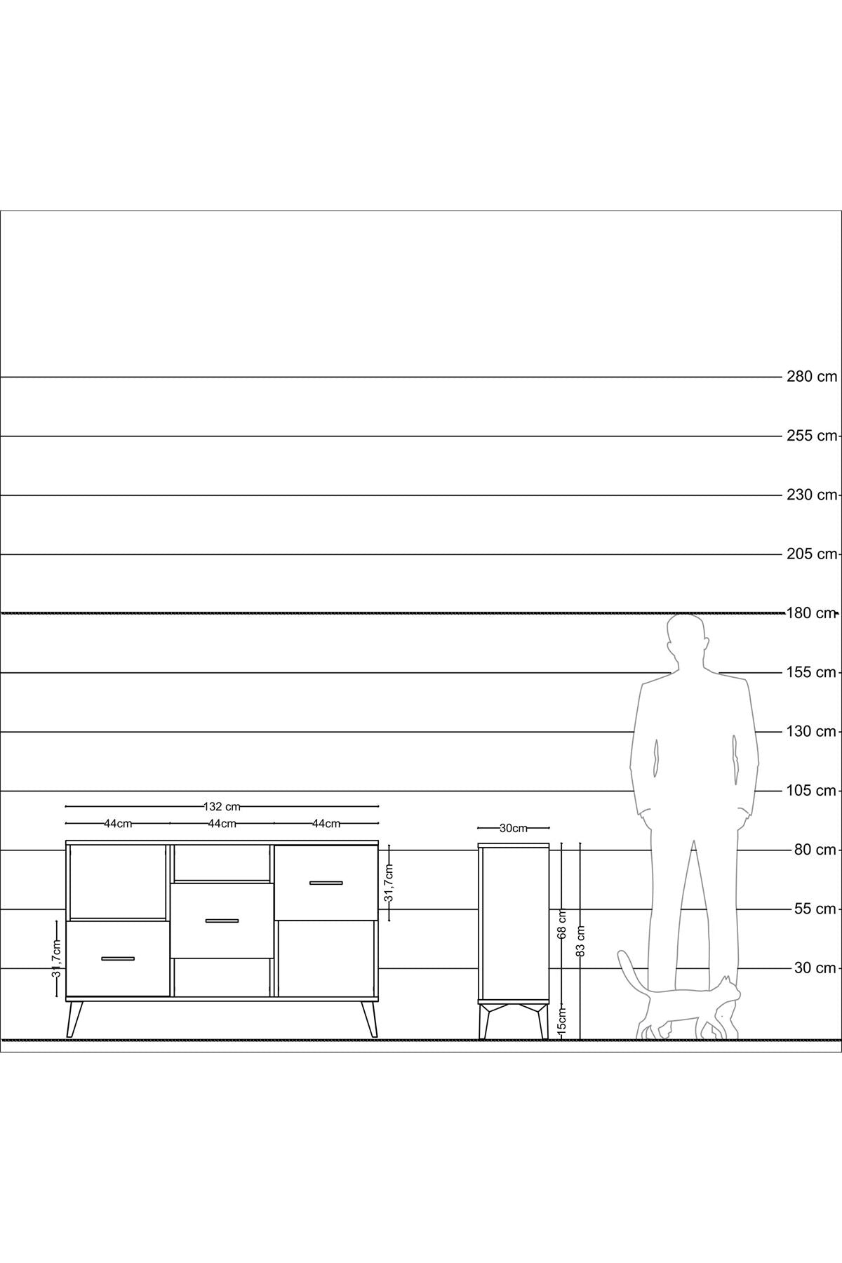 Arges Konsol 2 Raflı 3 Çekmeceli 132x30x83 - S144M005V16A