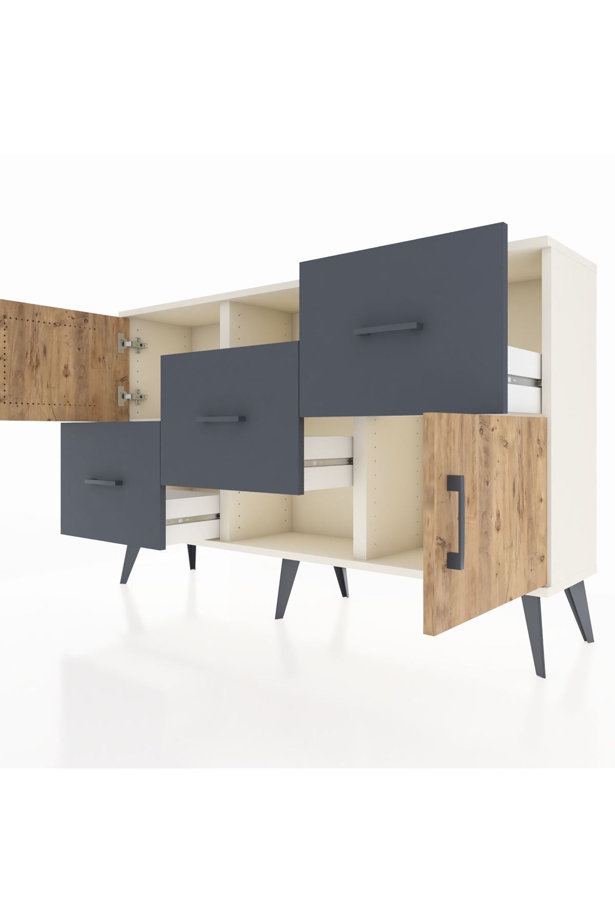 Arges Konsol 2 Raflı 3 Çekmeceli 2 Kapaklı 132x30x83 - S144M006V02A