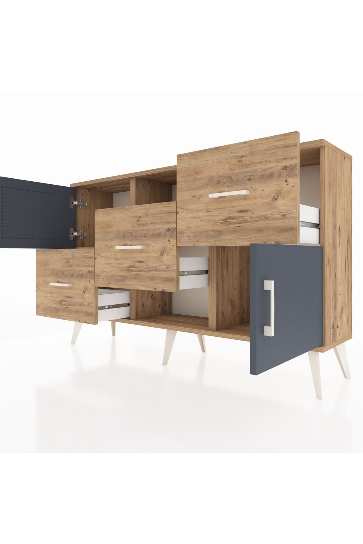 Arges Konsol 2 Raflı 3 Çekmeceli 2 Kapaklı 132x30x83 - S144M006V27A