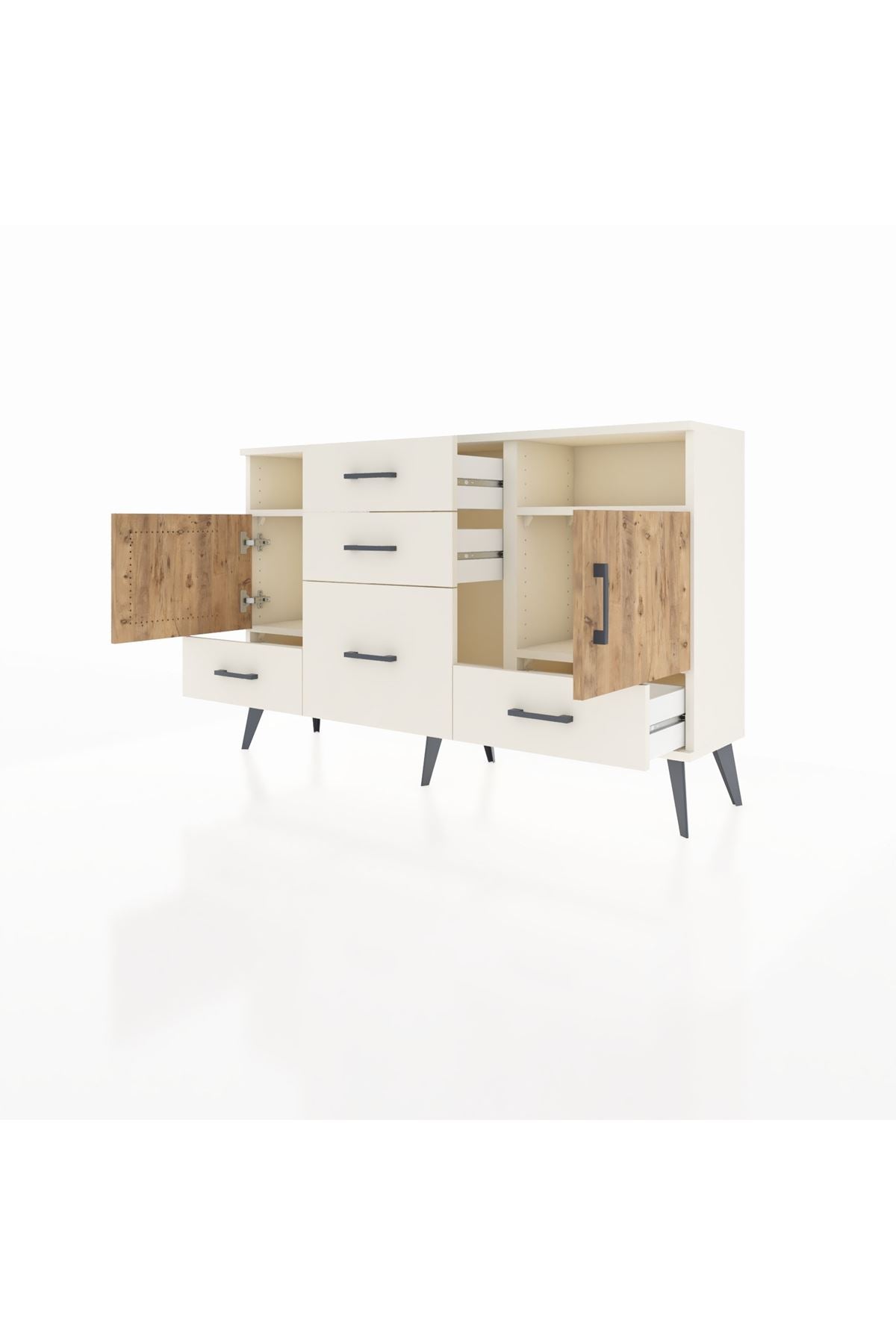 Arges Konsol 4 Raflı 5 Çekmeceli 2 Kapaklı 132x30x83 - S144M007V01A