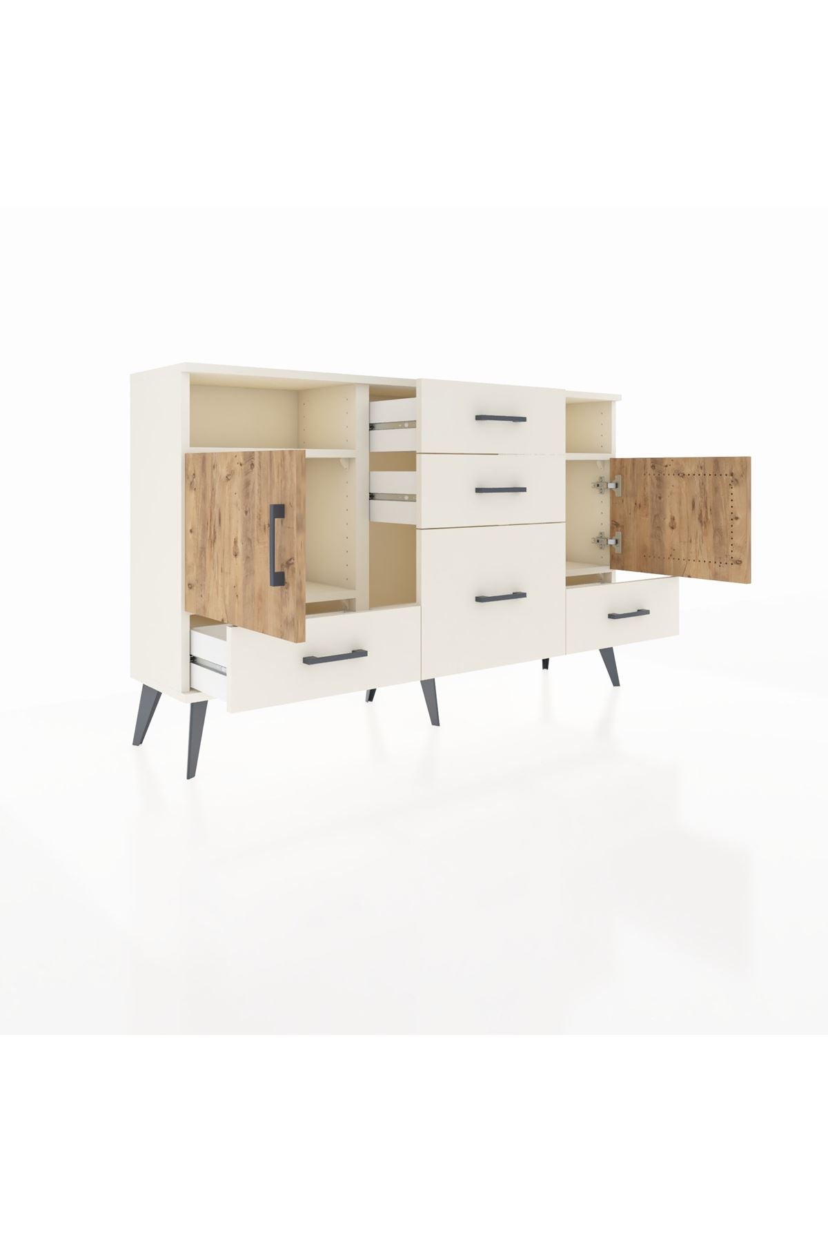 Arges Konsol 4 Raflı 5 Çekmeceli 2 Kapaklı 132x30x83 - S144M007V01A