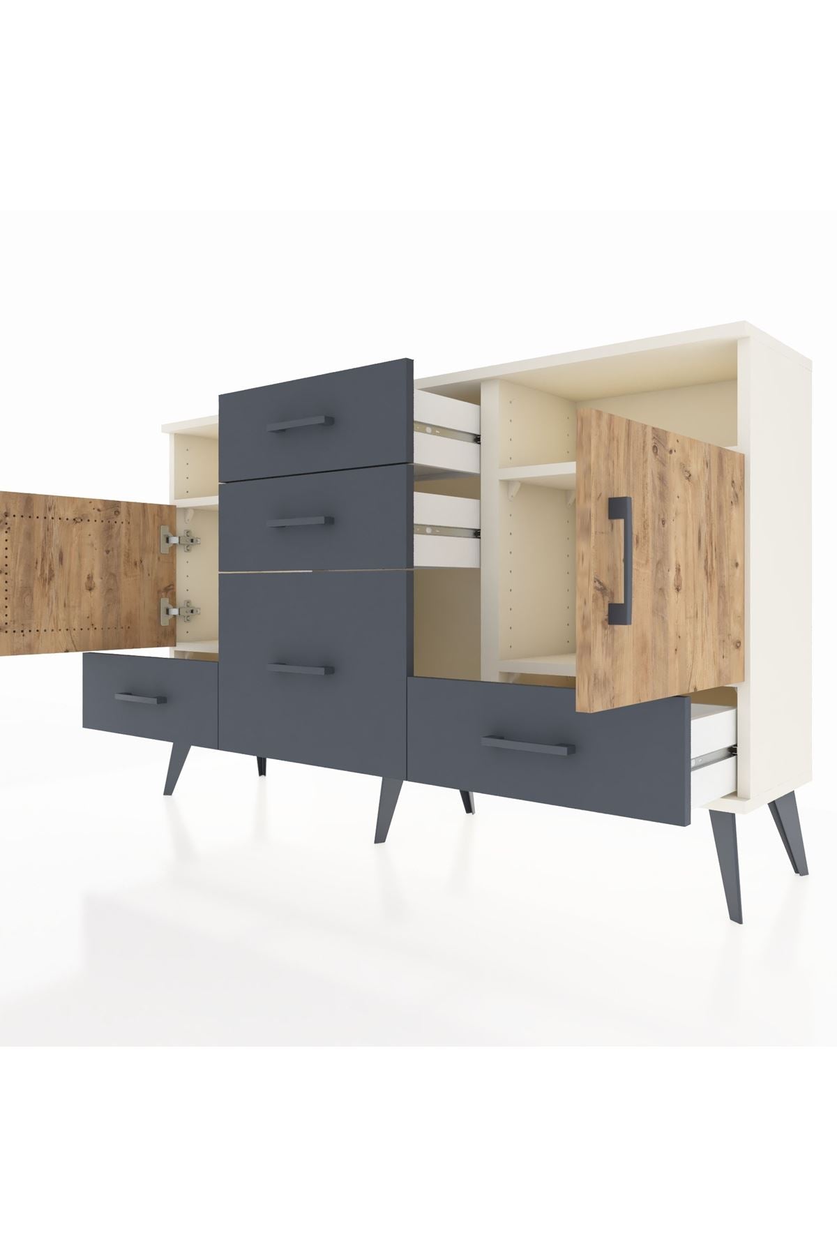 Arges Konsol 4 Raflı 5 Çekmeceli 2 Kapaklı 132x30x83 - S144M007V02A