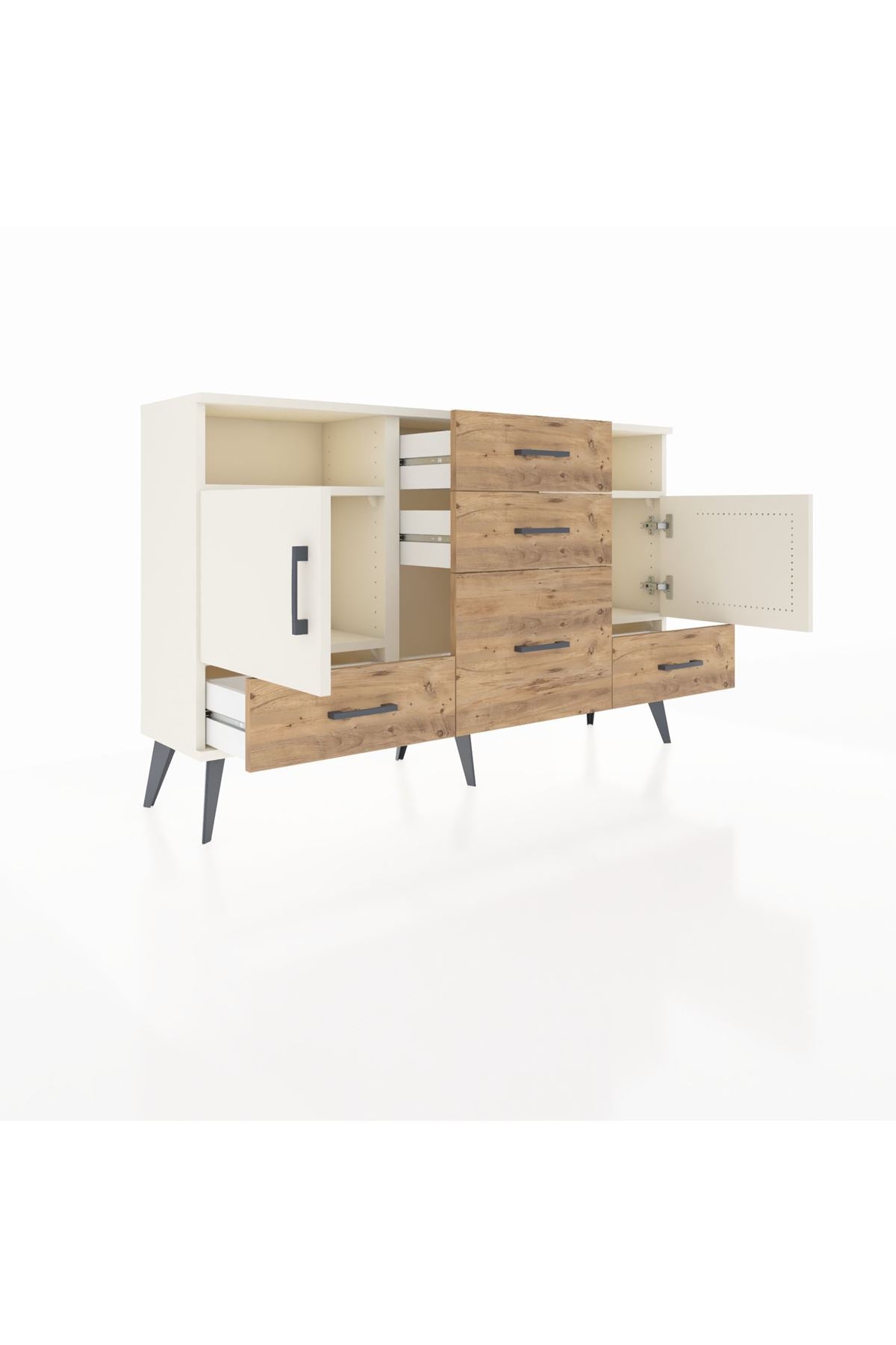 Arges Konsol 4 Raflı 5 Çekmeceli 2 Kapaklı 132x30x83 - S144M007V06A