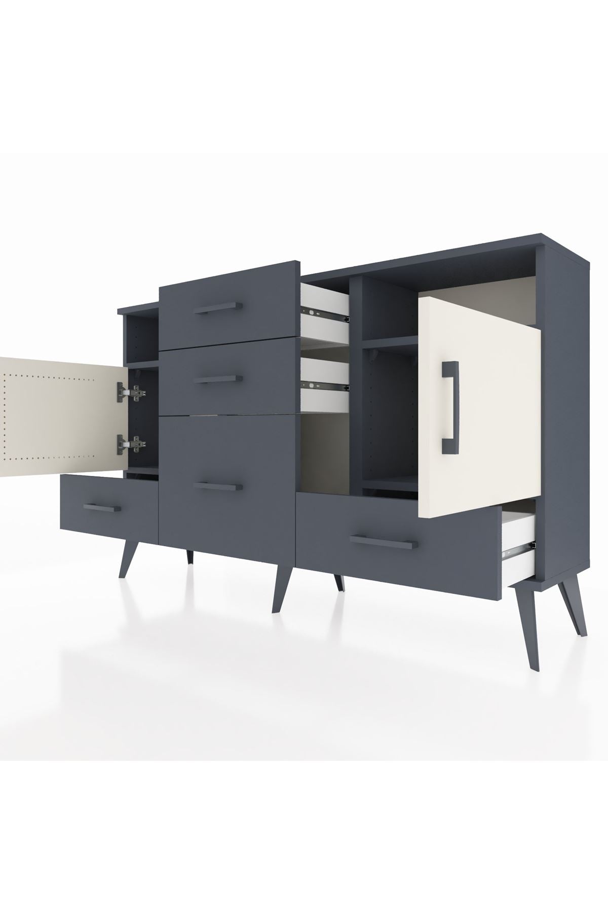 Arges Konsol 4 Raflı 5 Çekmeceli 2 Kapaklı 132x30x83 - S144M007V14A