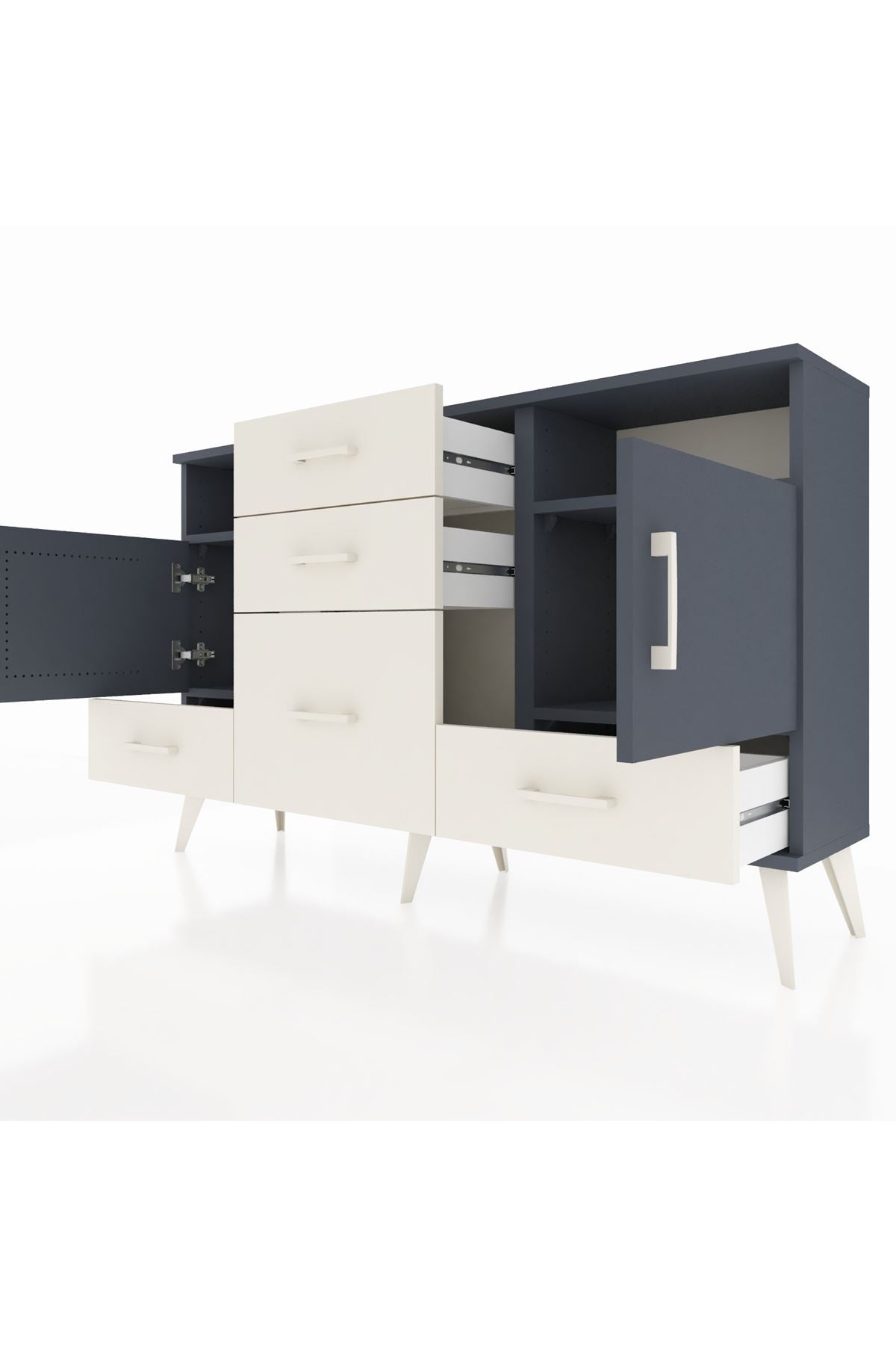 Arges Konsol 4 Raflı 5 Çekmeceli 2 Kapaklı 132x30x83 - S144M007V16A