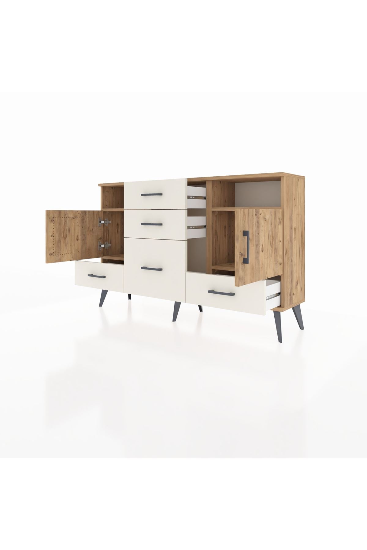 Arges Konsol 4 Raflı 5 Çekmeceli 2 Kapaklı 132x30x83 - S144M007V19A