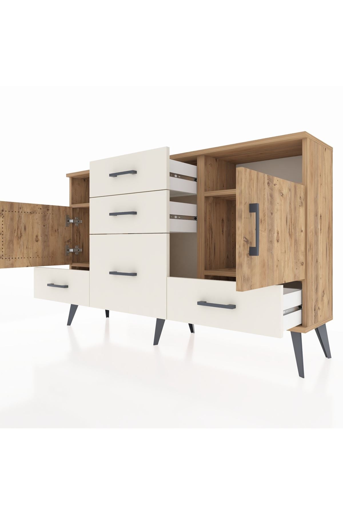 Arges Konsol 4 Raflı 5 Çekmeceli 2 Kapaklı 132x30x83 - S144M007V19A