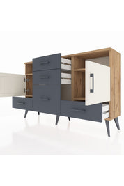 Arges Konsol 4 Raflı 5 Çekmeceli 2 Kapaklı 132x30x83 - S144M007V23A