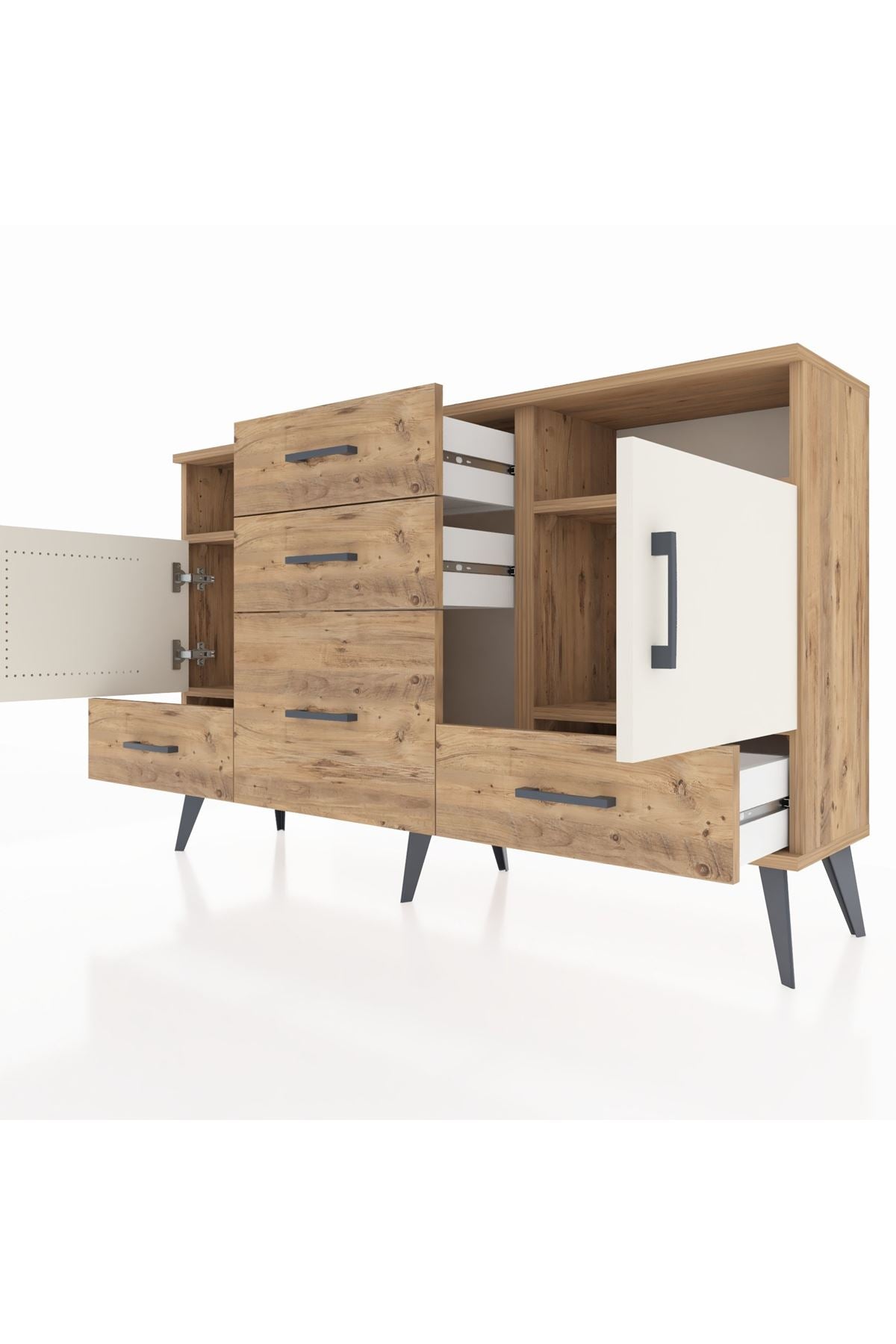 Arges Konsol 4 Raflı 5 Çekmeceli 2 Kapaklı 132x30x83 - S144M007V24A