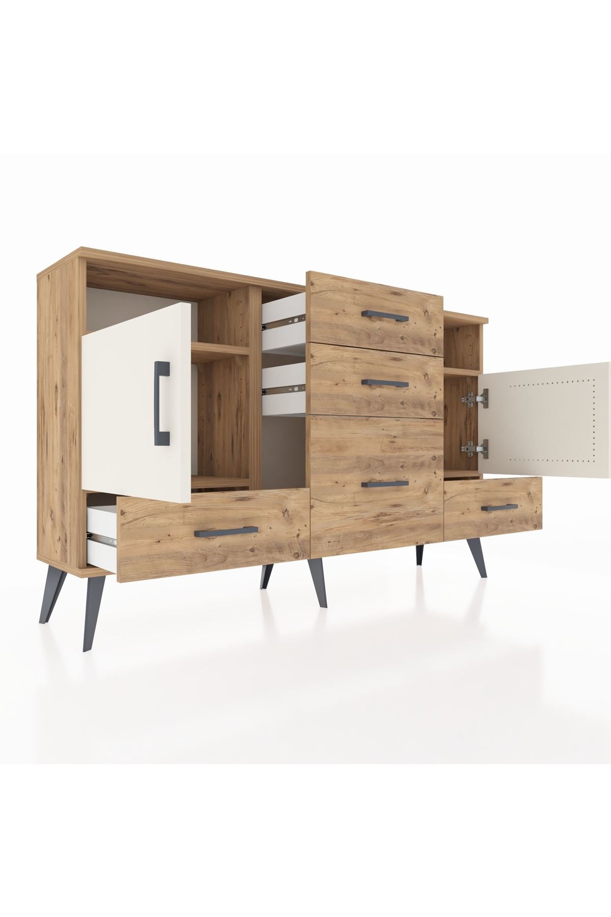 Arges Konsol 4 Raflı 5 Çekmeceli 2 Kapaklı 132x30x83 - S144M007V24A