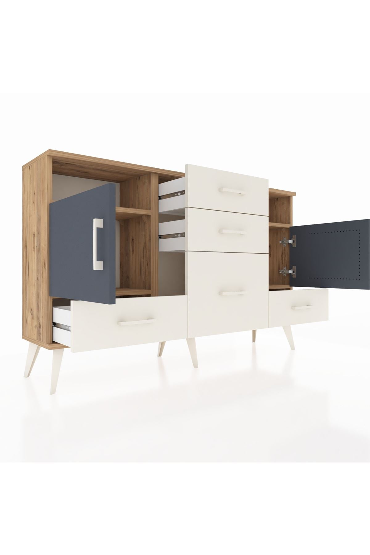 Arges Konsol 4 Raflı 5 Çekmeceli 2 Kapaklı 132x30x83 - S144M007V25A