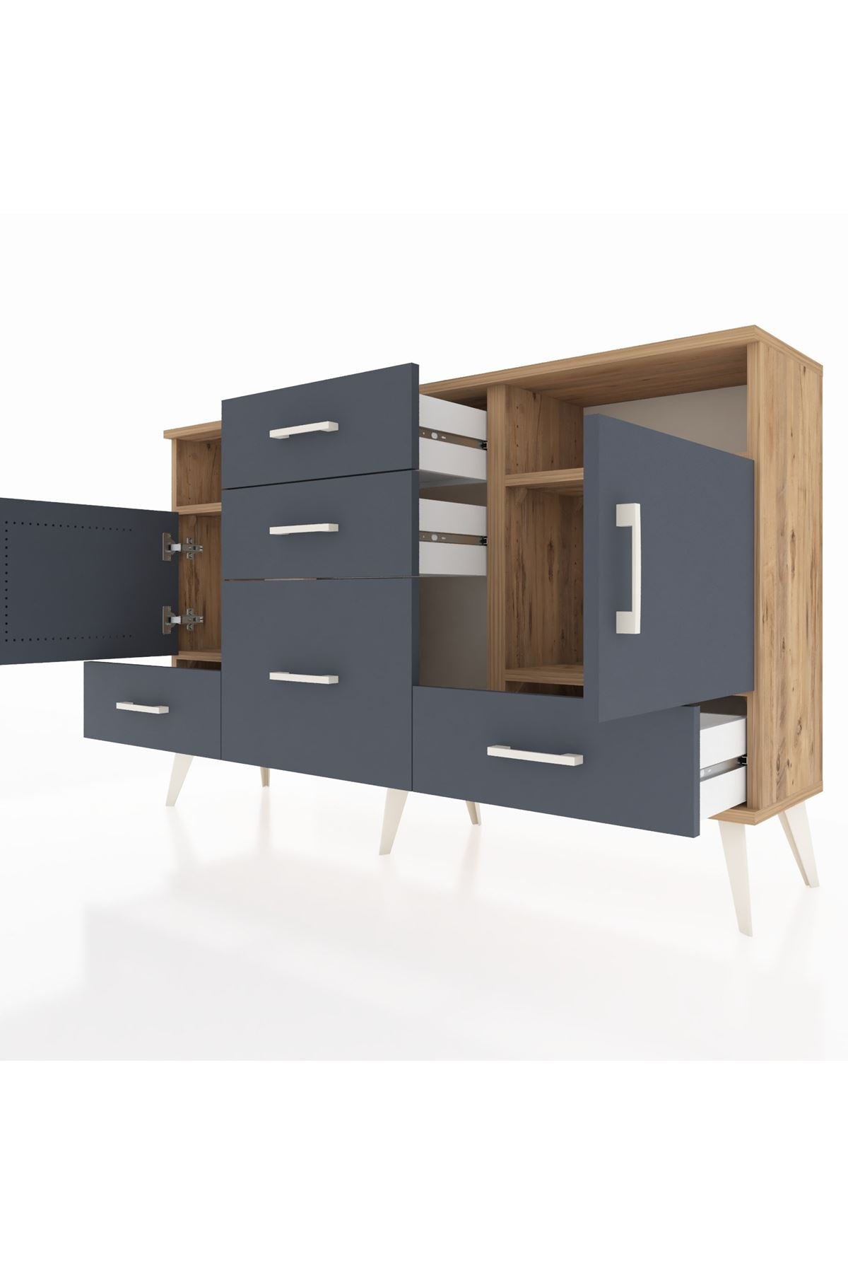 Arges Konsol 4 Raflı 5 Çekmeceli 2 Kapaklı 132x30x83 - S144M007V26A