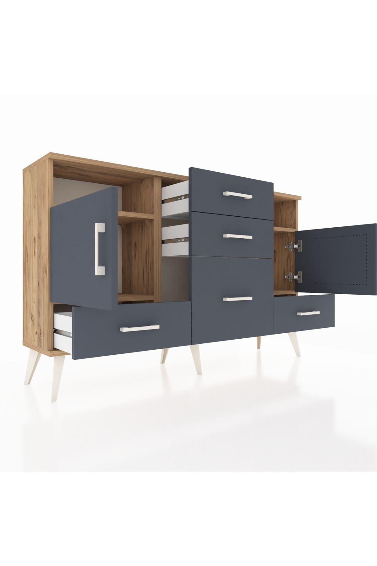 Arges Konsol 4 Raflı 5 Çekmeceli 2 Kapaklı 132x30x83 - S144M007V26A