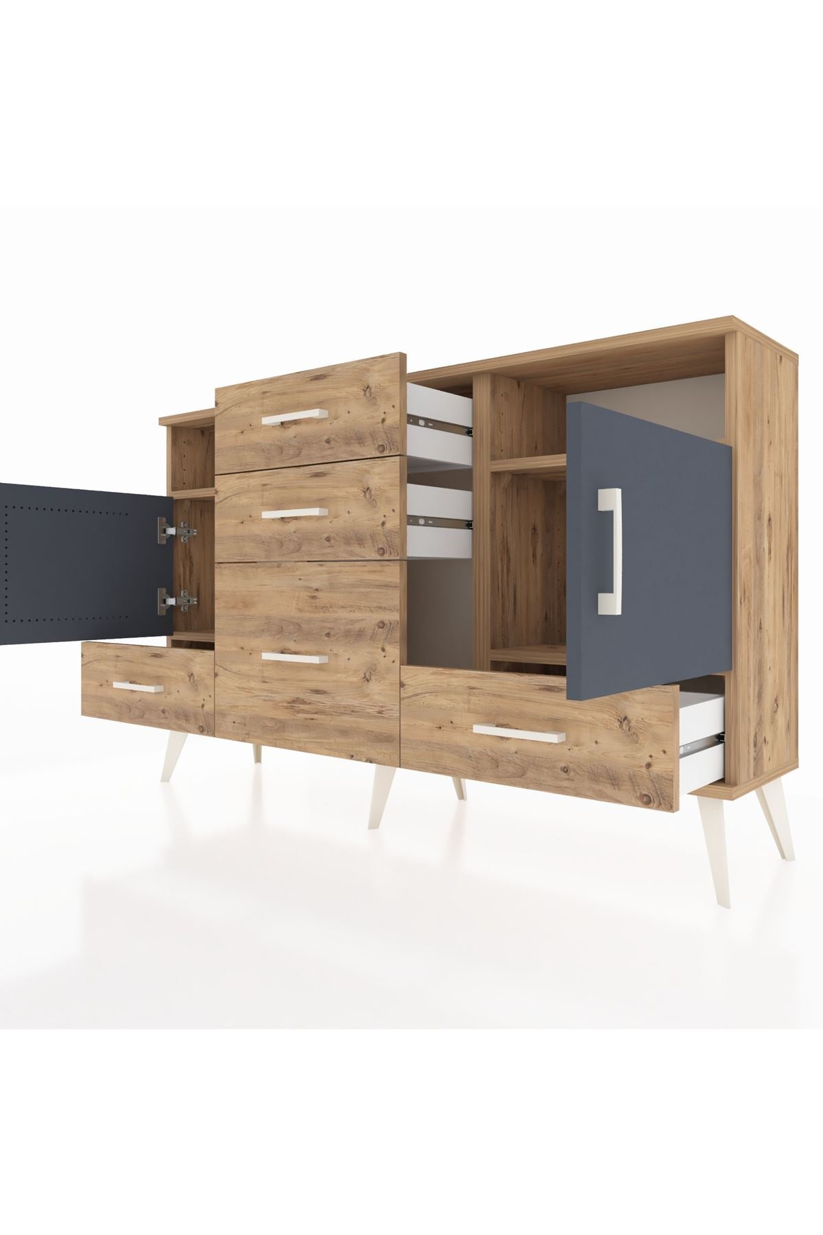 Arges Konsol 4 Raflı 5 Çekmeceli 2 Kapaklı 132x30x83 - S144M007V27A