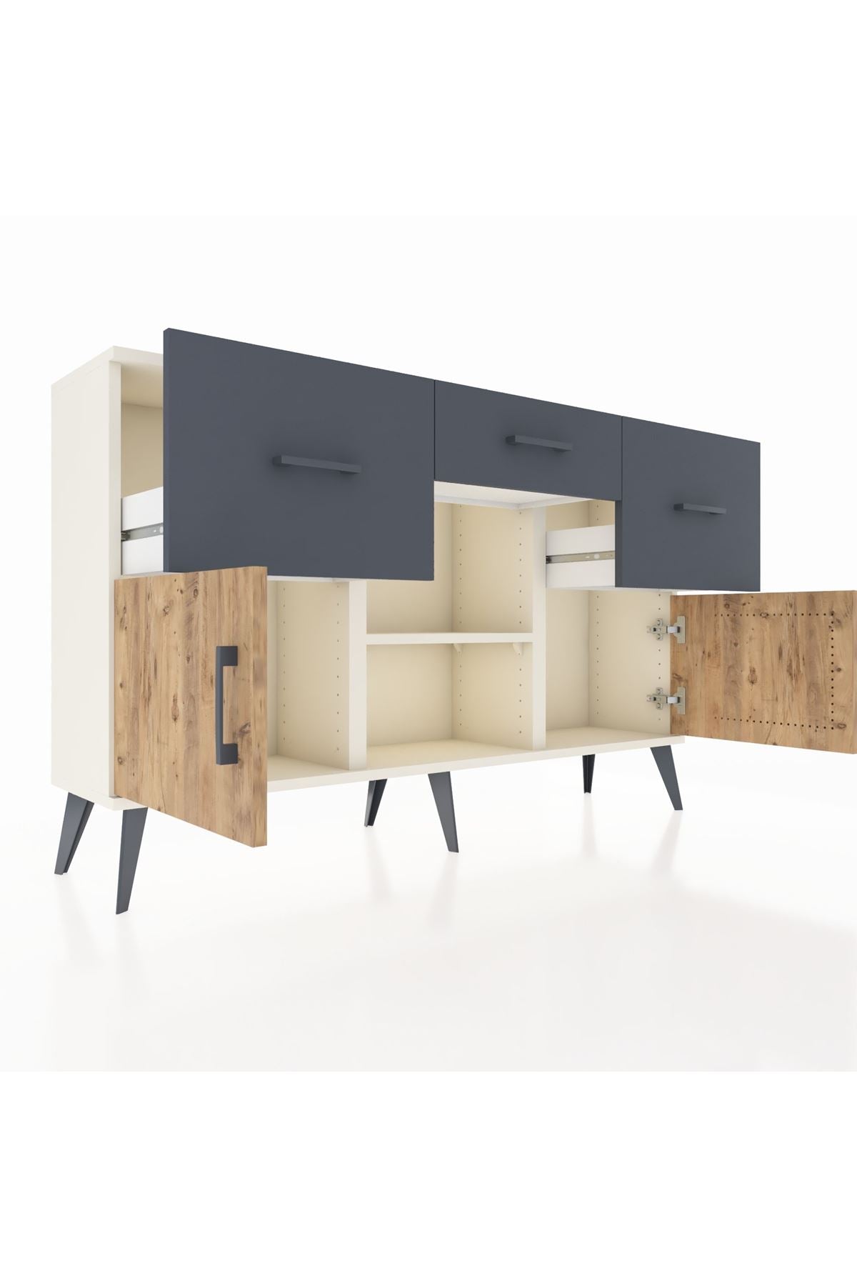 Arges Konsol Tek Raflı 3 Çekmeceli 3 Kapaklı 132x30x83 - S144M010V02A
