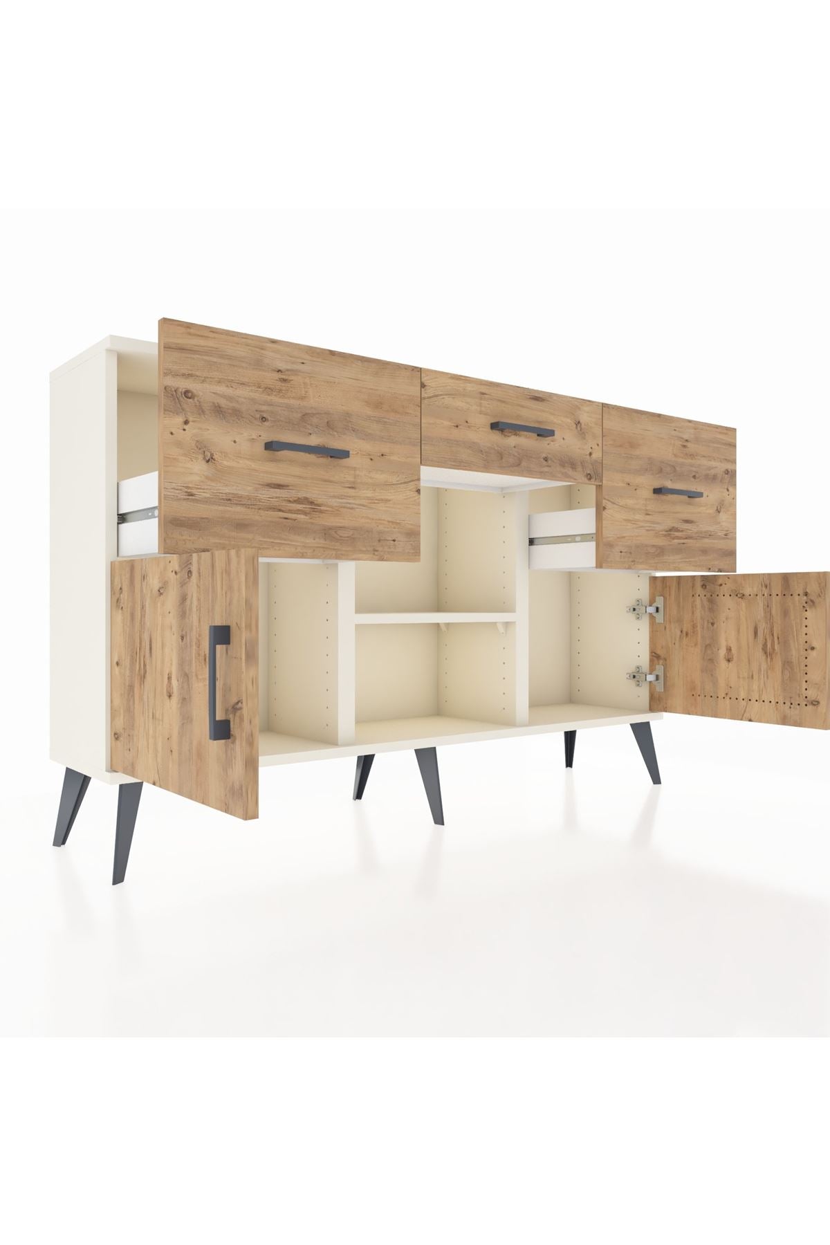 Arges Konsol Tek Raflı 3 Çekmeceli 3 Kapaklı 132x30x83 - S144M010V03A