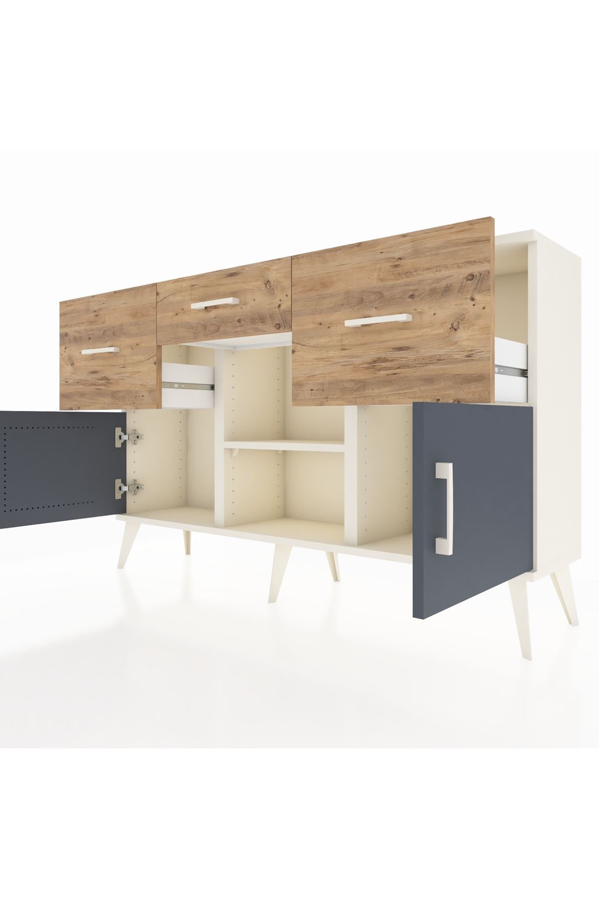 Arges Konsol Tek Raflı 3 Çekmeceli 3 Kapaklı 132x30x83 - S144M010V09A